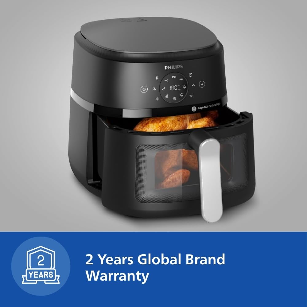 Air Fryer NA231/00 with touch panel, uses up to 90% less fat, 1700W, 6.2 Liter, with Rapid Air Technology (Black),Cooking window, Extra Large