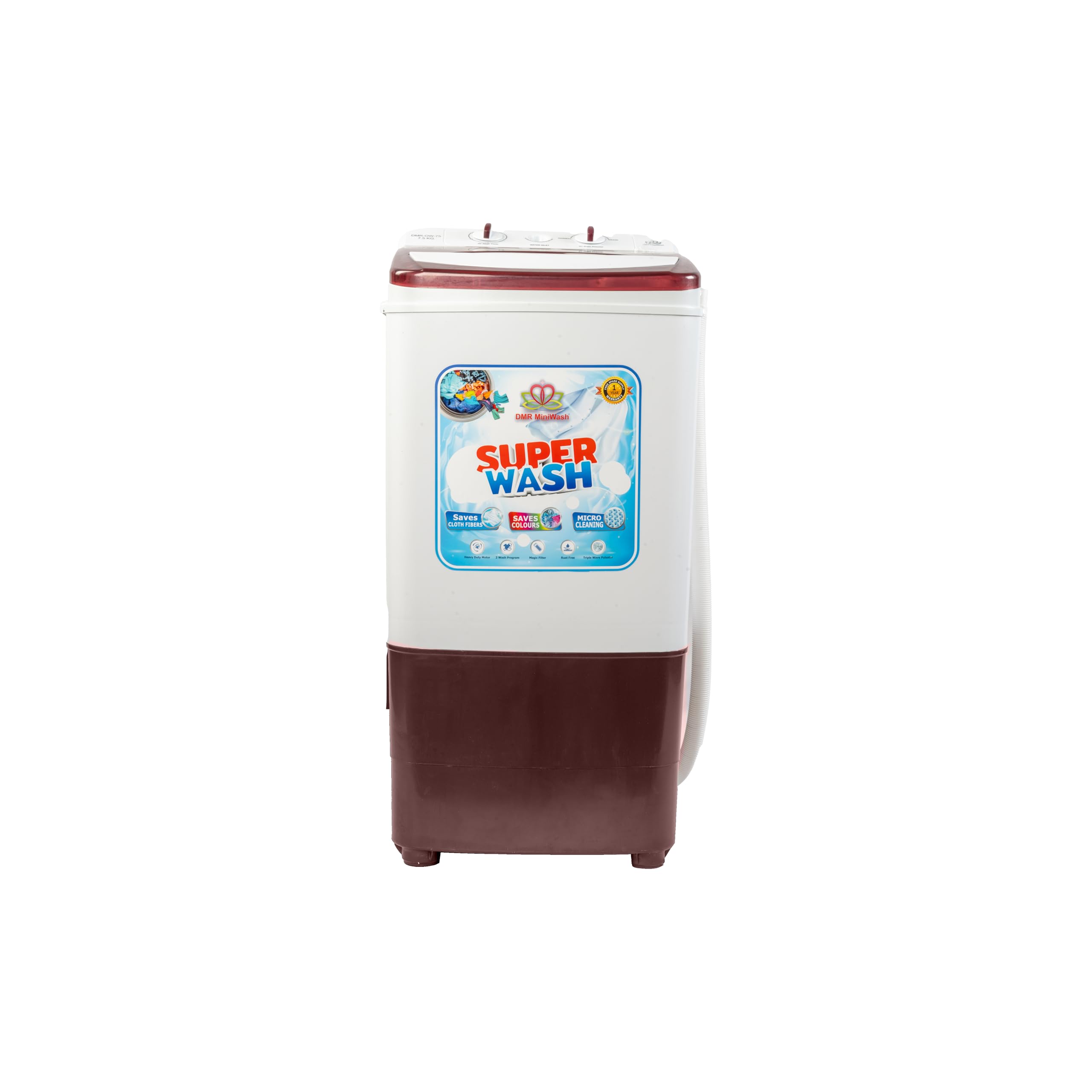 Only Washer with 7.5Kg Super Washing Cpacity and 2 Year Free Spare Supply Warranty. (Only Washer - No Spin dryer) (Burgundy)