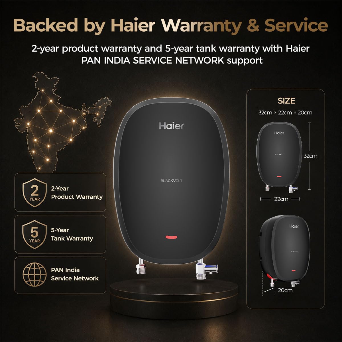Haier BlackVolt Instant Water Heater 3 Litre with 3kW | Fast Heating | Copper Heating Element | 6.5 Bar Pressure | Instant Geyser for Kitchen & Bathroom | 5-Year Tank Warranty | EI3V-BLACKVOLT