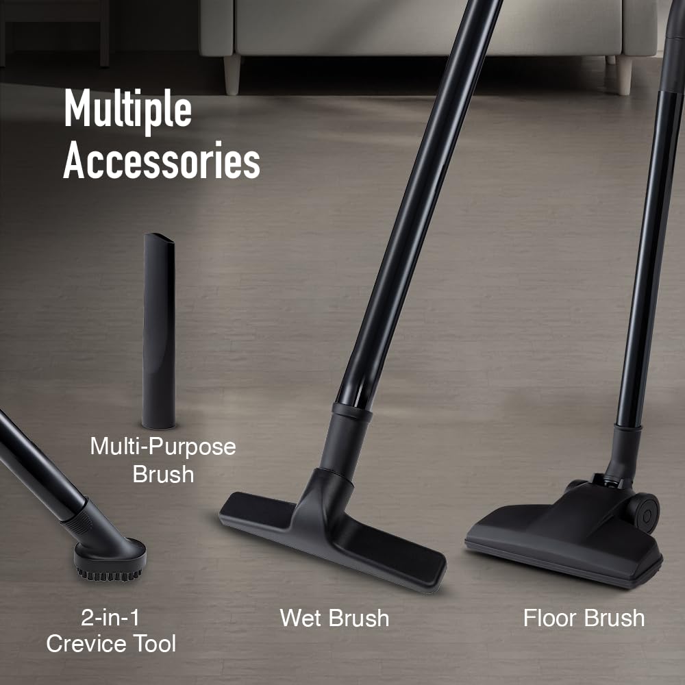 Vortex Plus Wet & Dry Vacuum Cleaner | Blower Function | 1200W Power & 12L Capacity | High Suction 17 kPa | Cyclone5 Technology | HEPA Filter | ABS Body & Rubberised Wheels | Black & Grey