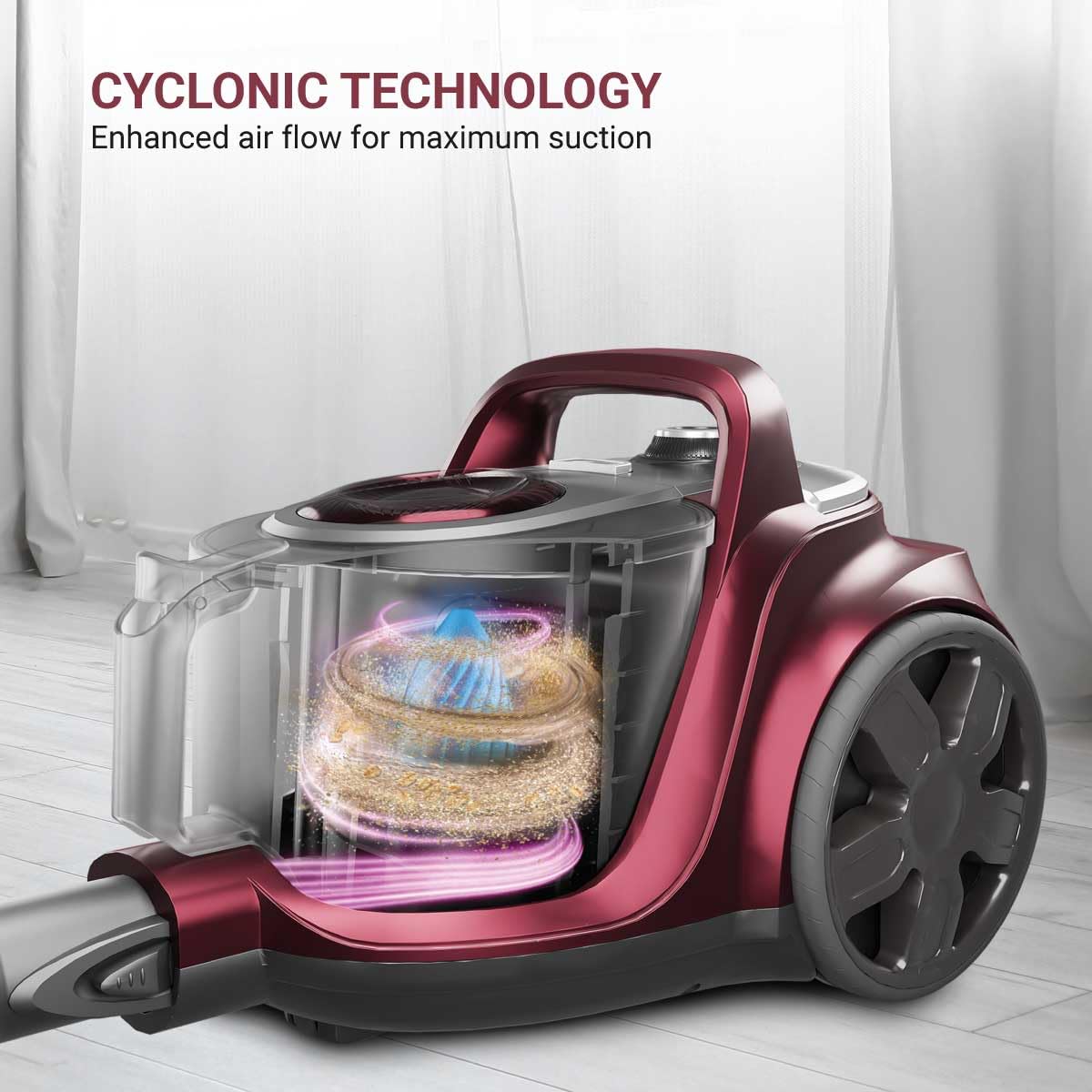 Tornado Vacuum Cleaner | Powerful 24 kPa Suction | Metal Telescopic Tube | Cyclonic Technology | 2.5 L Bagless Tank | Compact & Easy to Use |HEPA Filter | Vario Power | Auto cord winding