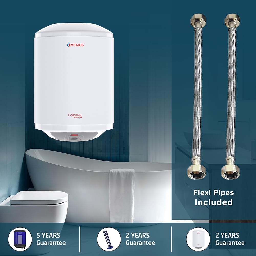 Venus MegaPlus 15 ltr Storage Geyser | Advanced Multi-Layered Safety | Porcelain Enamel Tank | 4-Star Rated | ISI | High-Rise Compatible | Hard Water Ready 15 ltr Water heater | Triple Safety | 8 BAR