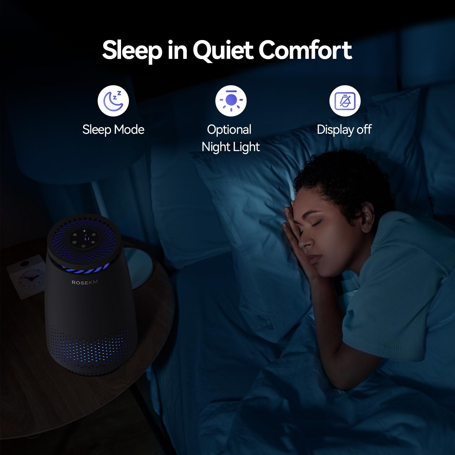 Air Purifiers for Home Bedroom, Air Cleaner with 3-In-1 HEPA Filter for Dust Smoke Pet Dander Odor with Sleep Mode, Aromatherapy, Timer, Portable (Black)