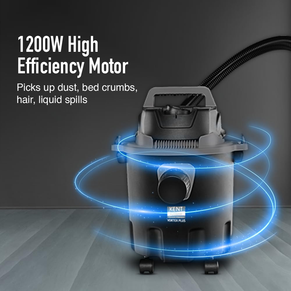 Vortex Plus Wet & Dry Vacuum Cleaner | Blower Function | 1200W Power & 12L Capacity | High Suction 17 kPa | Cyclone5 Technology | HEPA Filter | ABS Body & Rubberised Wheels | Black & Grey