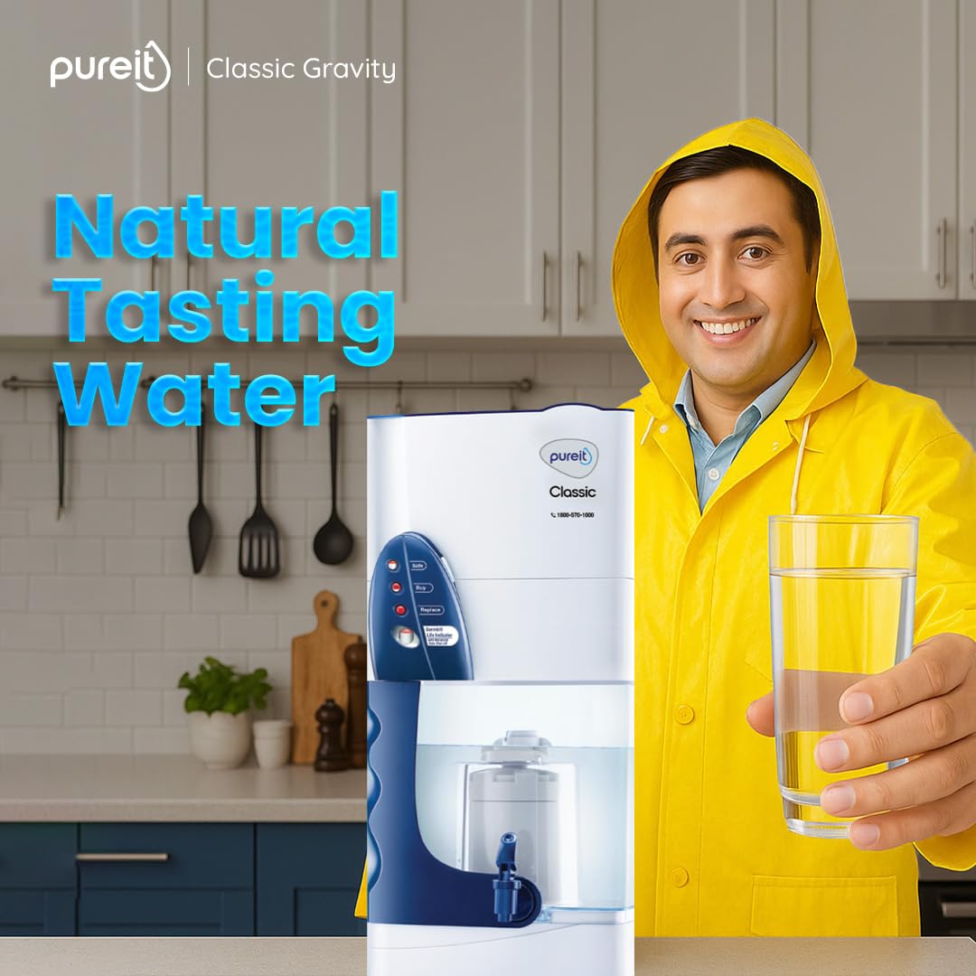 Classic 23 L Gravity Based Water Purifier | Activated Carbon Filtration | No Electricity Required | Multi-Stage Purification: Uses programmed Germ Kill technology (White)