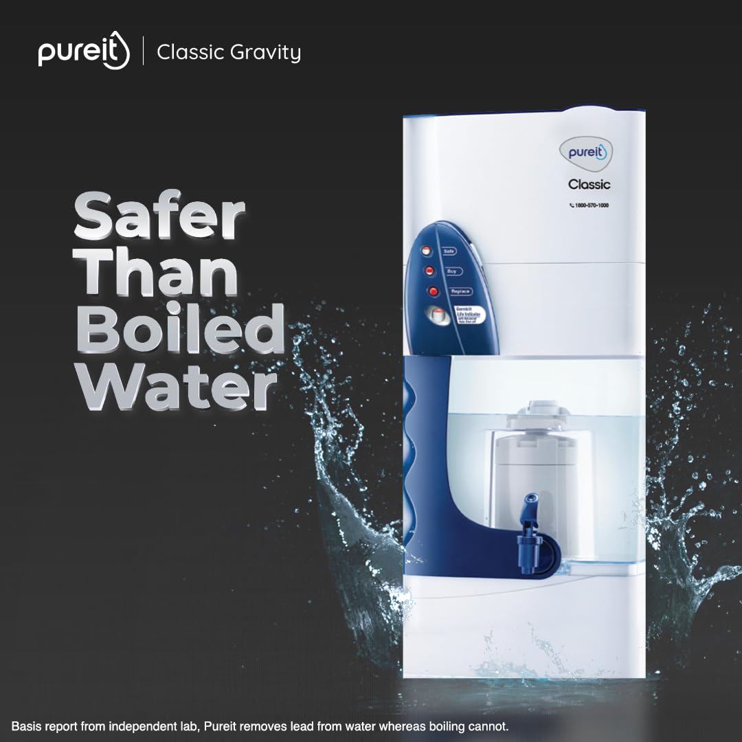 Classic 23 L Gravity Based Water Purifier | Activated Carbon Filtration | No Electricity Required | Multi-Stage Purification: Uses programmed Germ Kill technology (White)