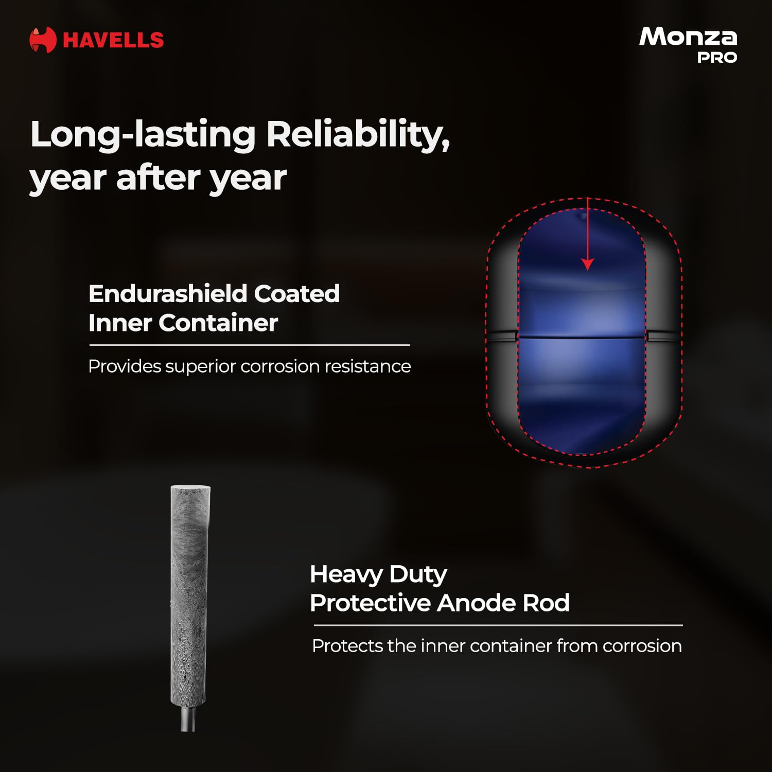 Havells Monza Pro 10L Storage Water Heater(Geyser)|Faster Heating|Safer to use|Saves electricity|Engineered for Hard Water|Endurashield Coated Anti Rust Tank|Whirlflow Technology|High Rise suitable