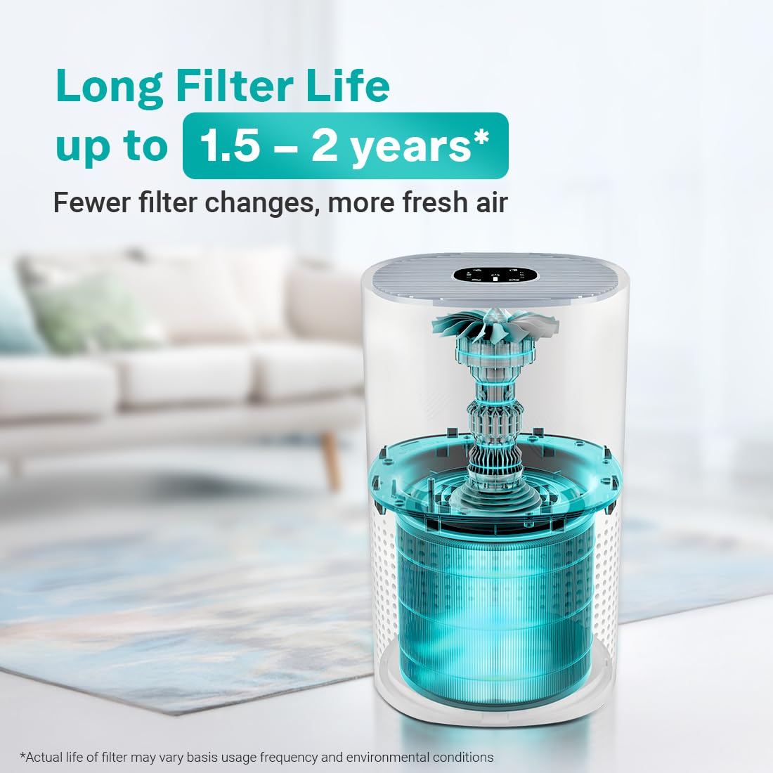 Eureka Forbes 270 Air Purifier for Home |True HEPA H13 Filter & Real-time AQI Indicator |1.5-2 Yrs Filter Life* | Removes 99.97% PM2.5, Dust, Allergens, Bacteria & Pollen | Covers up to 365 Sq.Ft