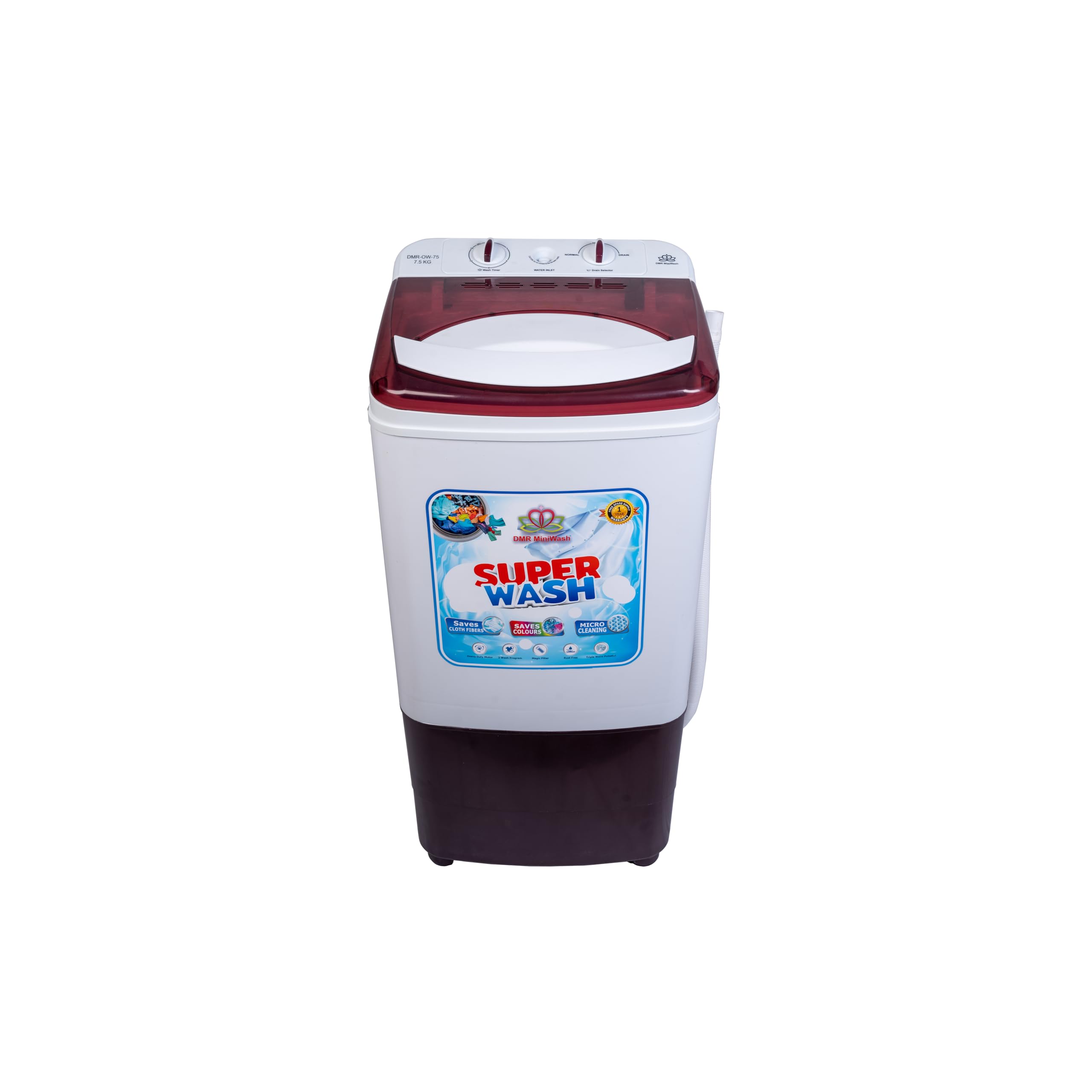 Only Washer with 7.5Kg Super Washing Cpacity and 2 Year Free Spare Supply Warranty. (Only Washer - No Spin dryer) (Burgundy)