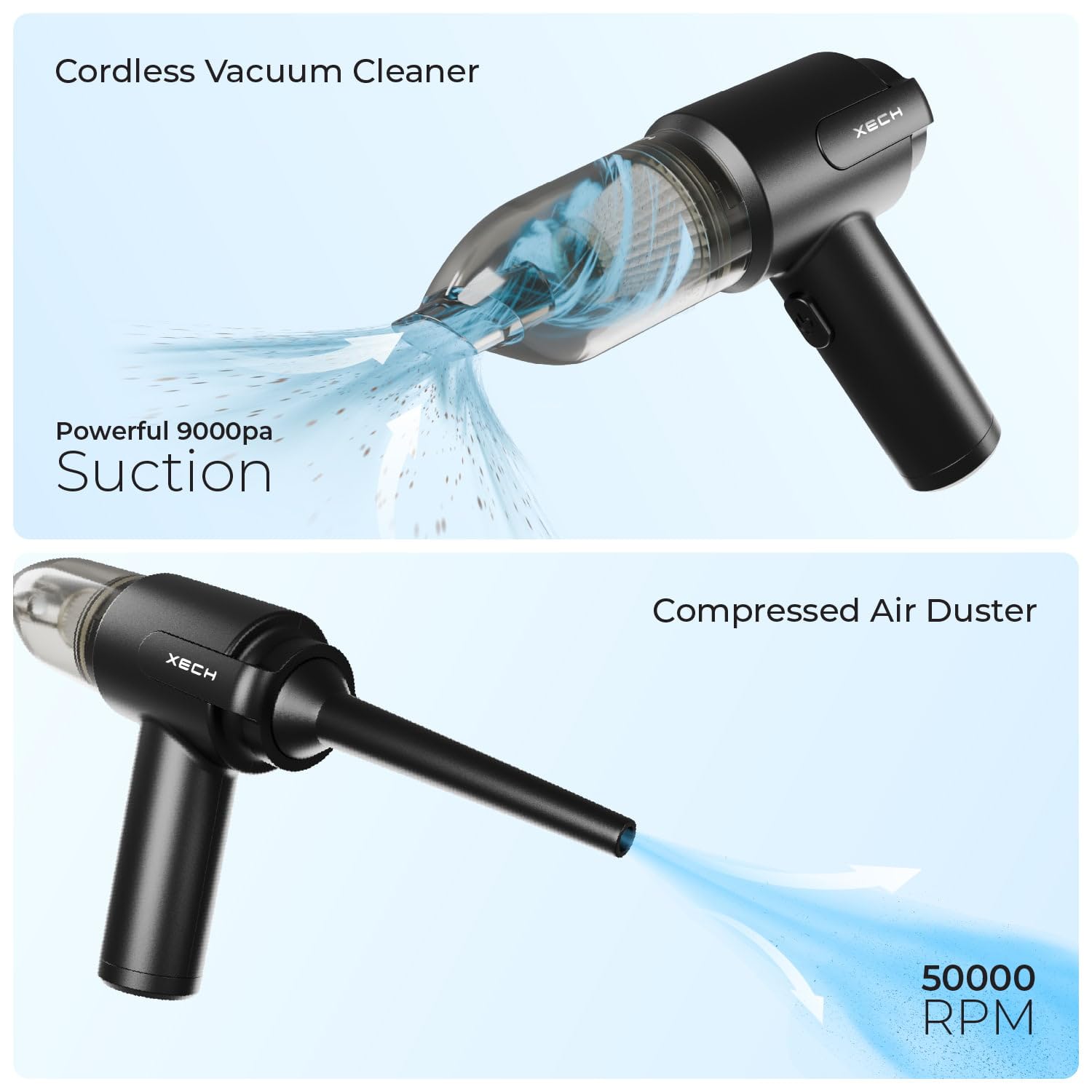 Vacuum Cleaner with Blower & Inflator | Cordless Vacuum Cleaner for Home Use | 2 in 1 Car Vacuum with Air Duster | Portable Sofa Vacuums | Rechargeable 9000pa (V-Gun PRO)