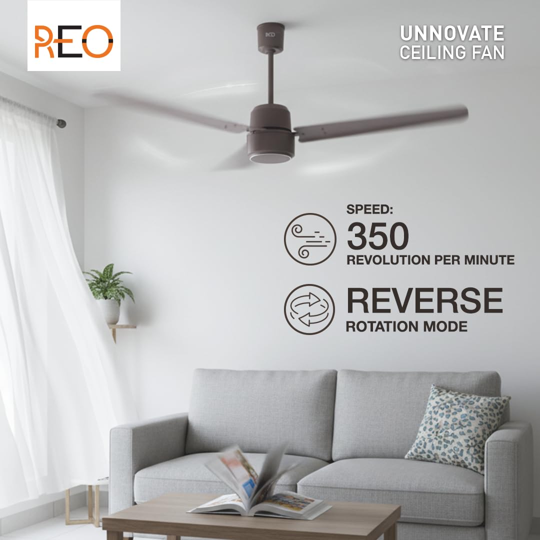 REO By UNNOVATE BLDC 1200MM 5 Star Rated Ceiling Fan| Air Flow: 220 CMM| Speed: 350 RPM|Watt: 33W| Reverse Rotation Mode| Timer Setting| 2 Year Door Step Warranty By Manufacturer (Cocoa Brown)