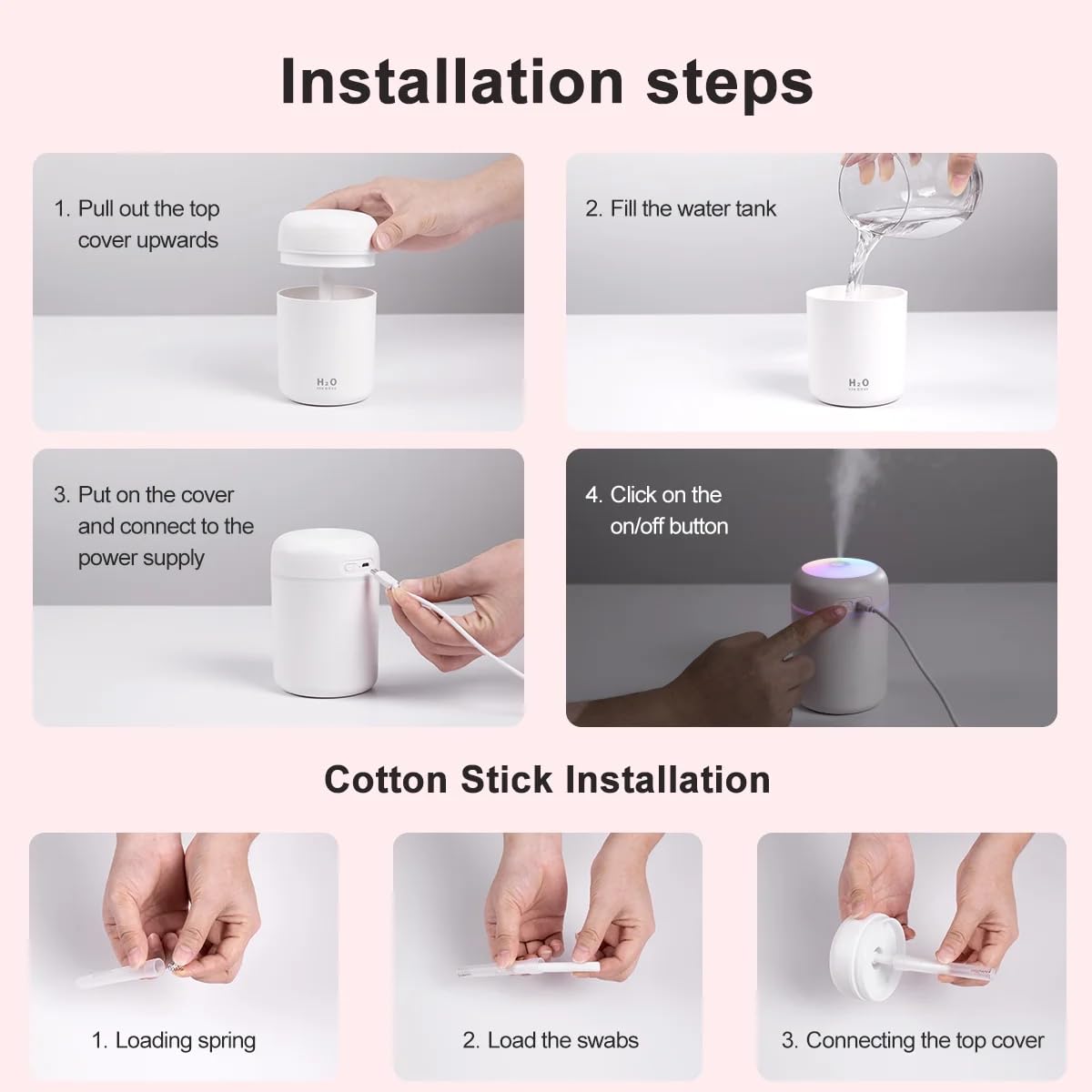 DOOMSDAY H2O Humidifier - Mini Ultrasonic Cool Mist, Portable & Quiet Air Purifier with LED Night Light, USB Powered, Aromatherapy - Premium for Bedroom, Office, Car, Plants (1 Piece)