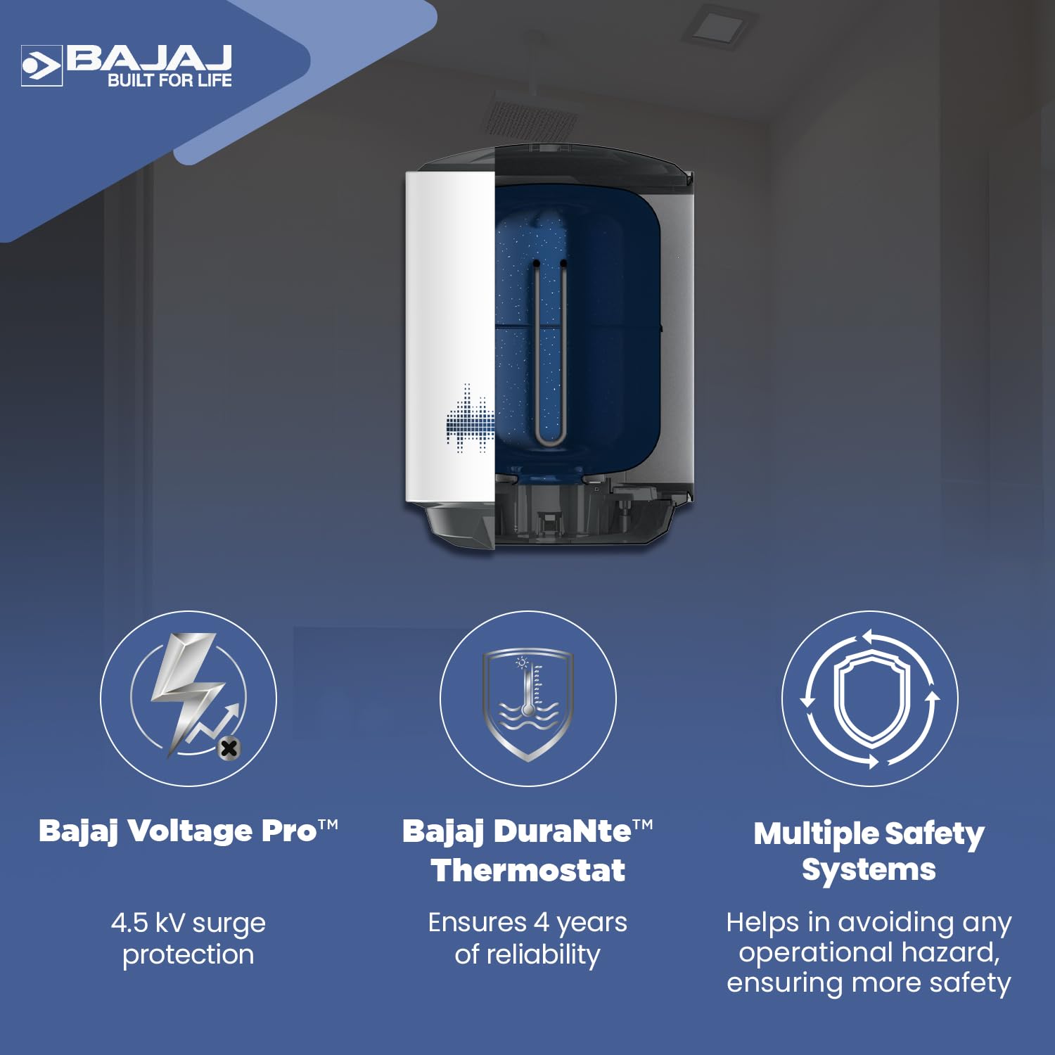 Bajaj Shield Series New Shakti 25L Storage Wall Mount Water Heater for Home, 5-Star Rated Geyser, Child Safety Mode, 10-Year Tank, 6-Year Element, 4-Year Product Warranty (White & Grey)