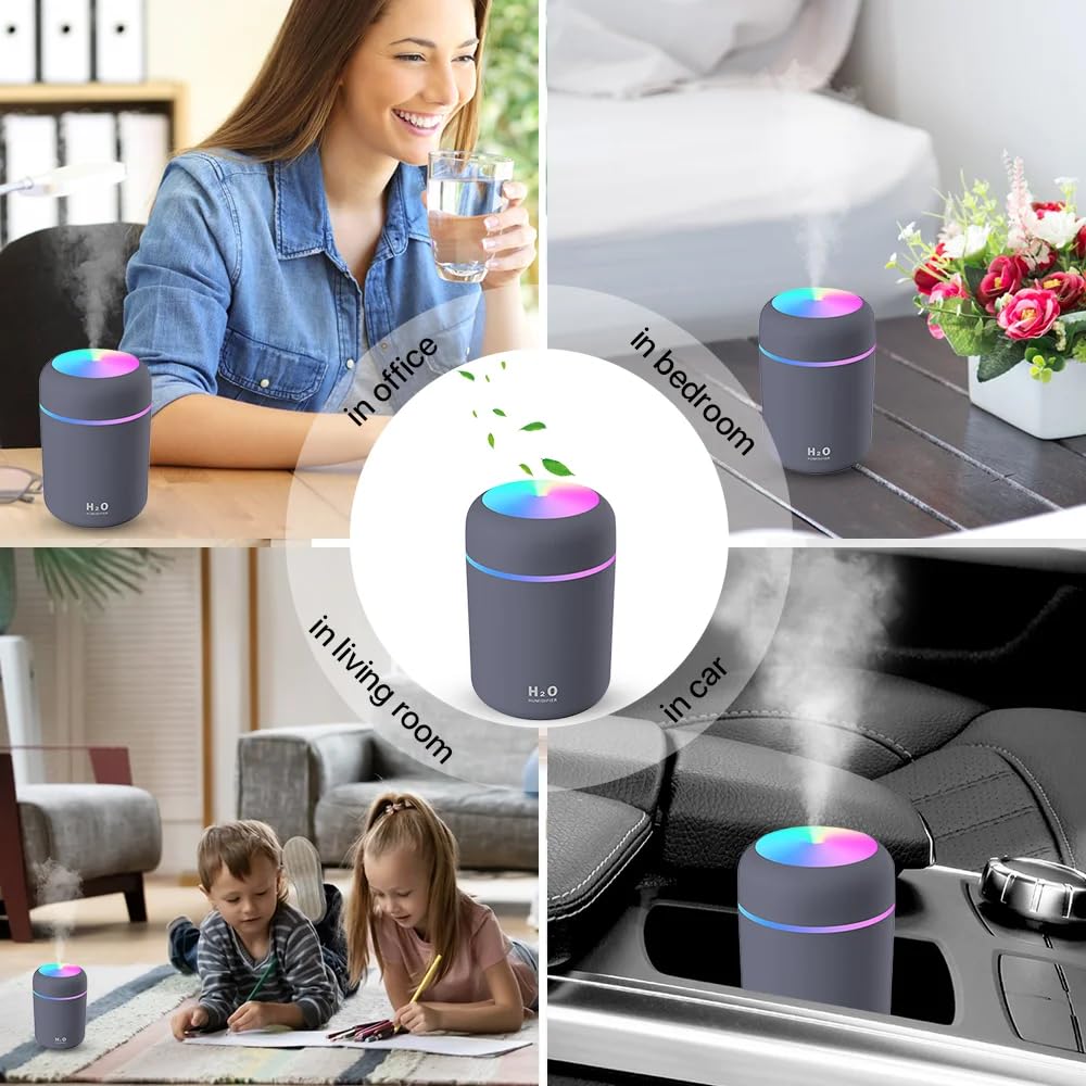 DOOMSDAY H2O Humidifier - Mini Ultrasonic Cool Mist, Portable & Quiet Air Purifier with LED Night Light, USB Powered, Aromatherapy - Premium for Bedroom, Office, Car, Plants (1 Piece)