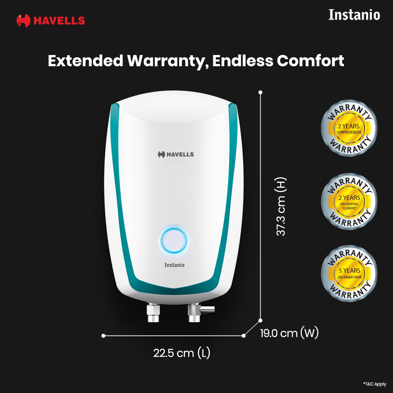 Instanio 3L Instant Water Heater(Geyser)| Temp. Sensing LED Indicator| Rust & Shock Proof Body| ISI Marked|Warranty: 5 year on Inner Tank| High Rise Compatible (White Blue)