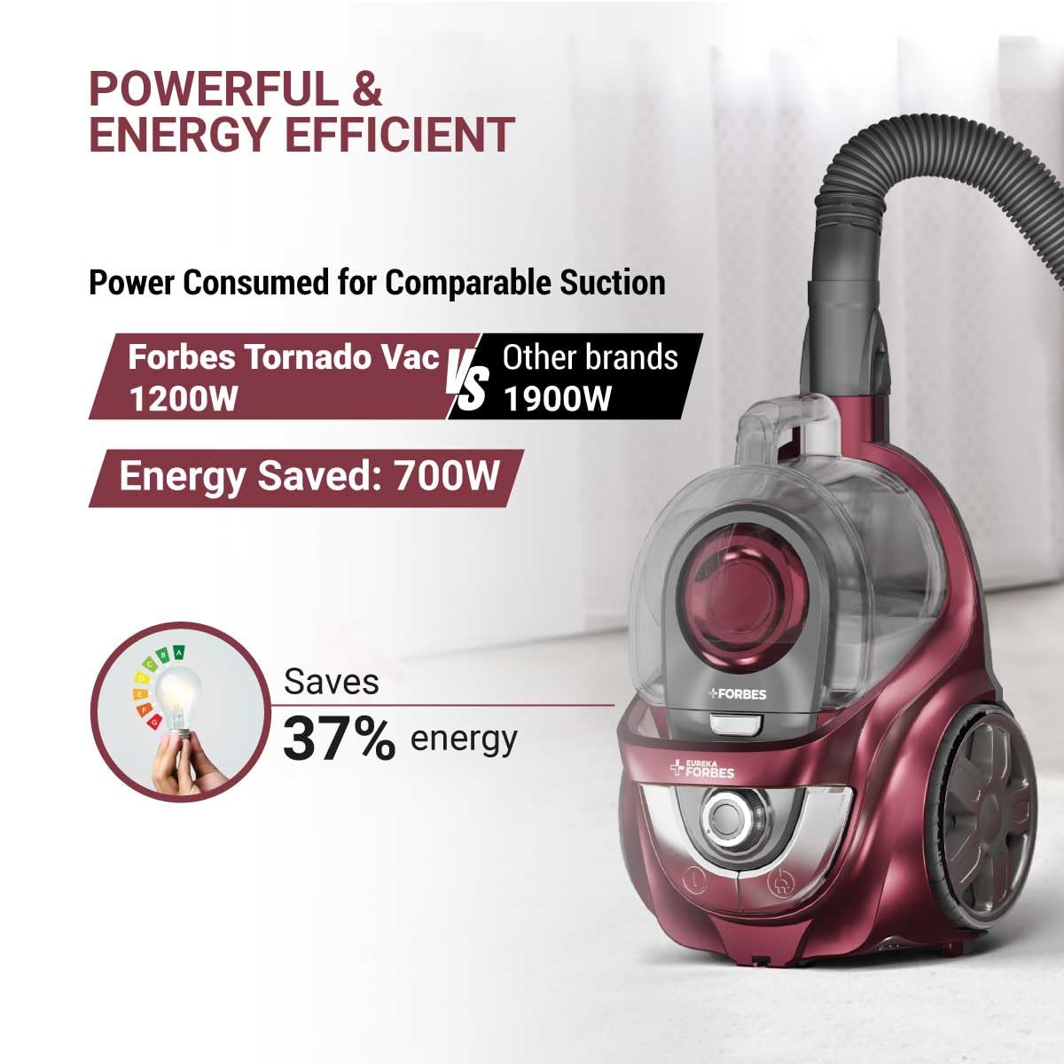 Tornado Vacuum Cleaner | Powerful 24 kPa Suction | Metal Telescopic Tube | Cyclonic Technology | 2.5 L Bagless Tank | Compact & Easy to Use |HEPA Filter | Vario Power | Auto cord winding