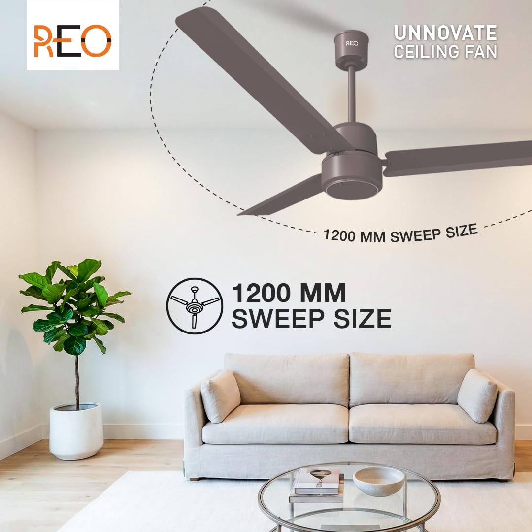 REO By UNNOVATE BLDC 1200MM 5 Star Rated Ceiling Fan| Air Flow: 220 CMM| Speed: 350 RPM|Watt: 33W| Reverse Rotation Mode| Timer Setting| 2 Year Door Step Warranty By Manufacturer (Cocoa Brown)