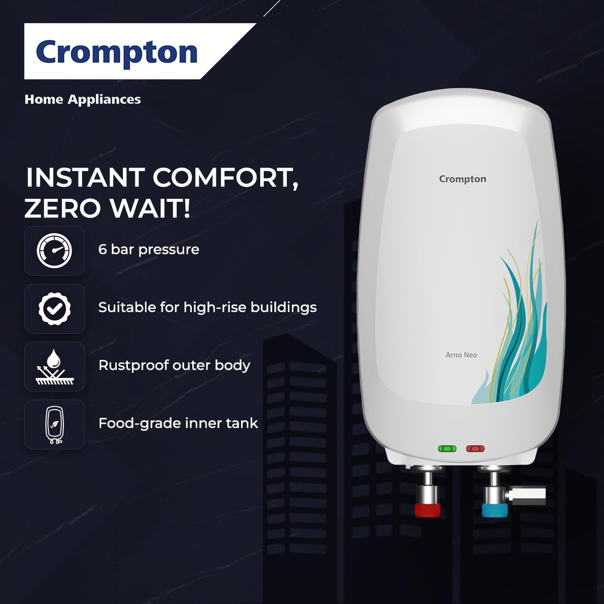 Arno Neo 3 Litres instant water heater (Geyser) with 3 Level Advance Safety and Food grade technology|Rust proof Body | 5 years tank warranty | 2 years element warranty