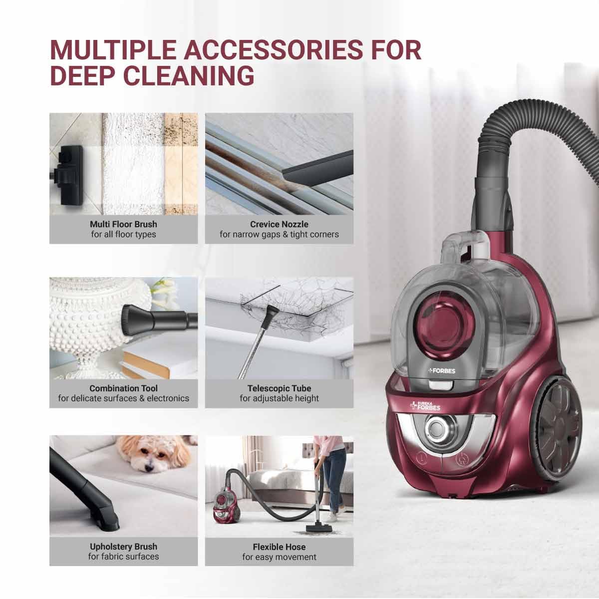 Tornado Vacuum Cleaner | Powerful 24 kPa Suction | Metal Telescopic Tube | Cyclonic Technology | 2.5 L Bagless Tank | Compact & Easy to Use |HEPA Filter | Vario Power | Auto cord winding