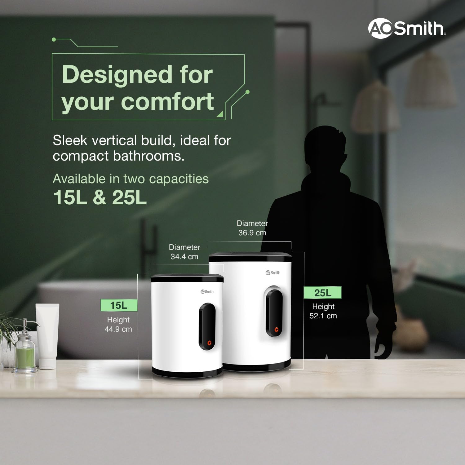 AO Smith Geyser VAS PLUS 25 Litre | 5 Star BEE Rating | Powerful 2KW Water Geyser for Bathroom | 2X Corrosion Resistant | Storage Water Heater | Warranty: 7Yr Tank, 3Yr Heating Element, 2Yr Overall