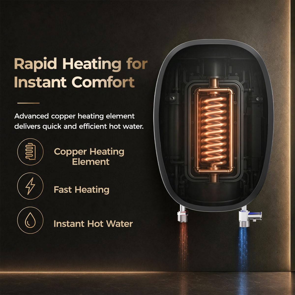 Haier BlackVolt Instant Water Heater 3 Litre with 3kW | Fast Heating | Copper Heating Element | 6.5 Bar Pressure | Instant Geyser for Kitchen & Bathroom | 5-Year Tank Warranty | EI3V-BLACKVOLT
