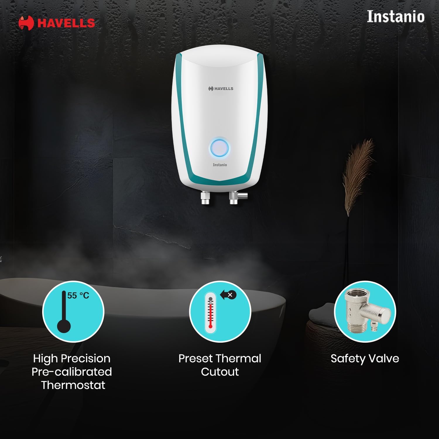 Instanio 3L Instant Water Heater(Geyser)| Temp. Sensing LED Indicator| Rust & Shock Proof Body| ISI Marked|Warranty: 5 year on Inner Tank| High Rise Compatible (White Blue)