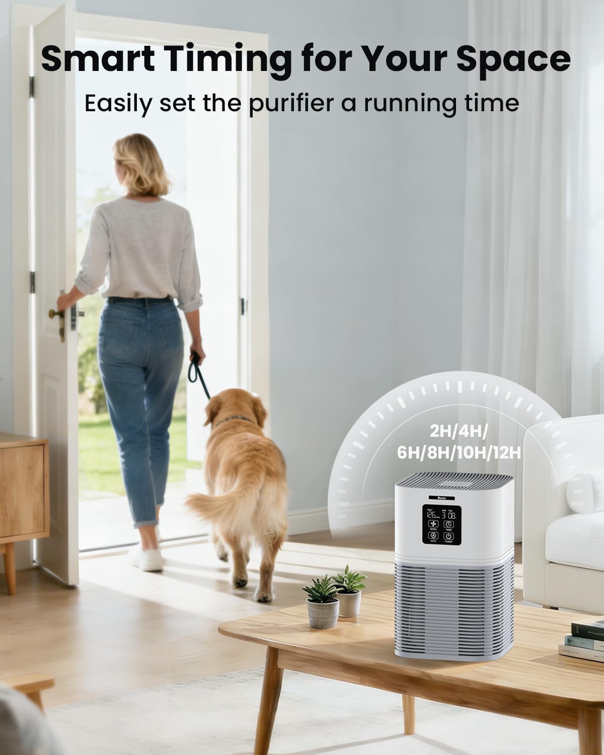VEWIOR A1 World No.1 Air Purifier for Home up to 600 Sq.ft, H13 True HEPA Filter, 99.99% Allergen & Dust Removal, PM2.5 Air Quality Monitor, 6 Timer Settings, 8500 Hrs Filter Life, Smoke & Pollution