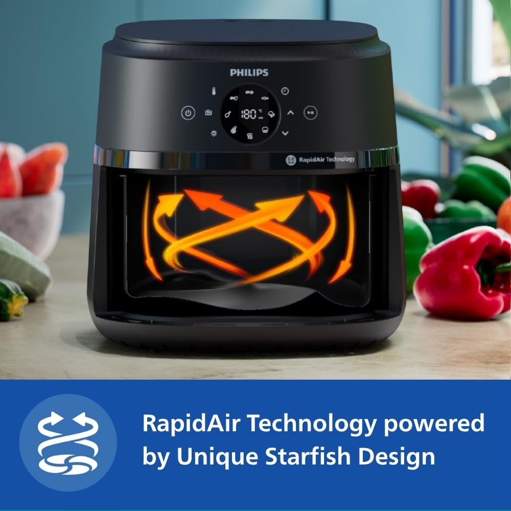Air Fryer NA231/00 with touch panel, uses up to 90% less fat, 1700W, 6.2 Liter, with Rapid Air Technology (Black),Cooking window, Extra Large