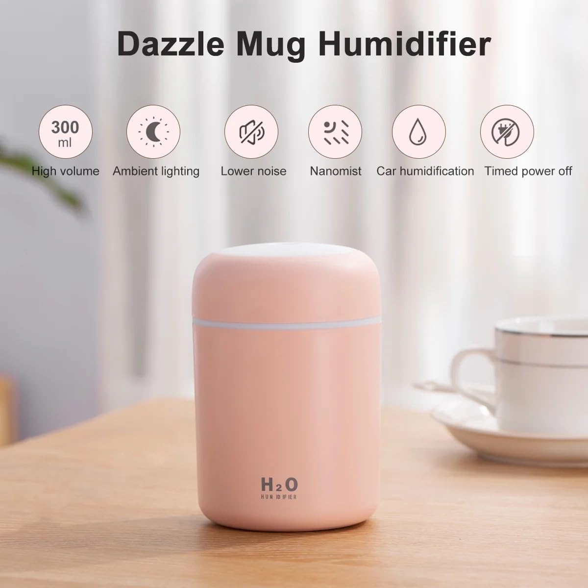DOOMSDAY H2O Humidifier - Mini Ultrasonic Cool Mist, Portable & Quiet Air Purifier with LED Night Light, USB Powered, Aromatherapy - Premium for Bedroom, Office, Car, Plants (1 Piece)