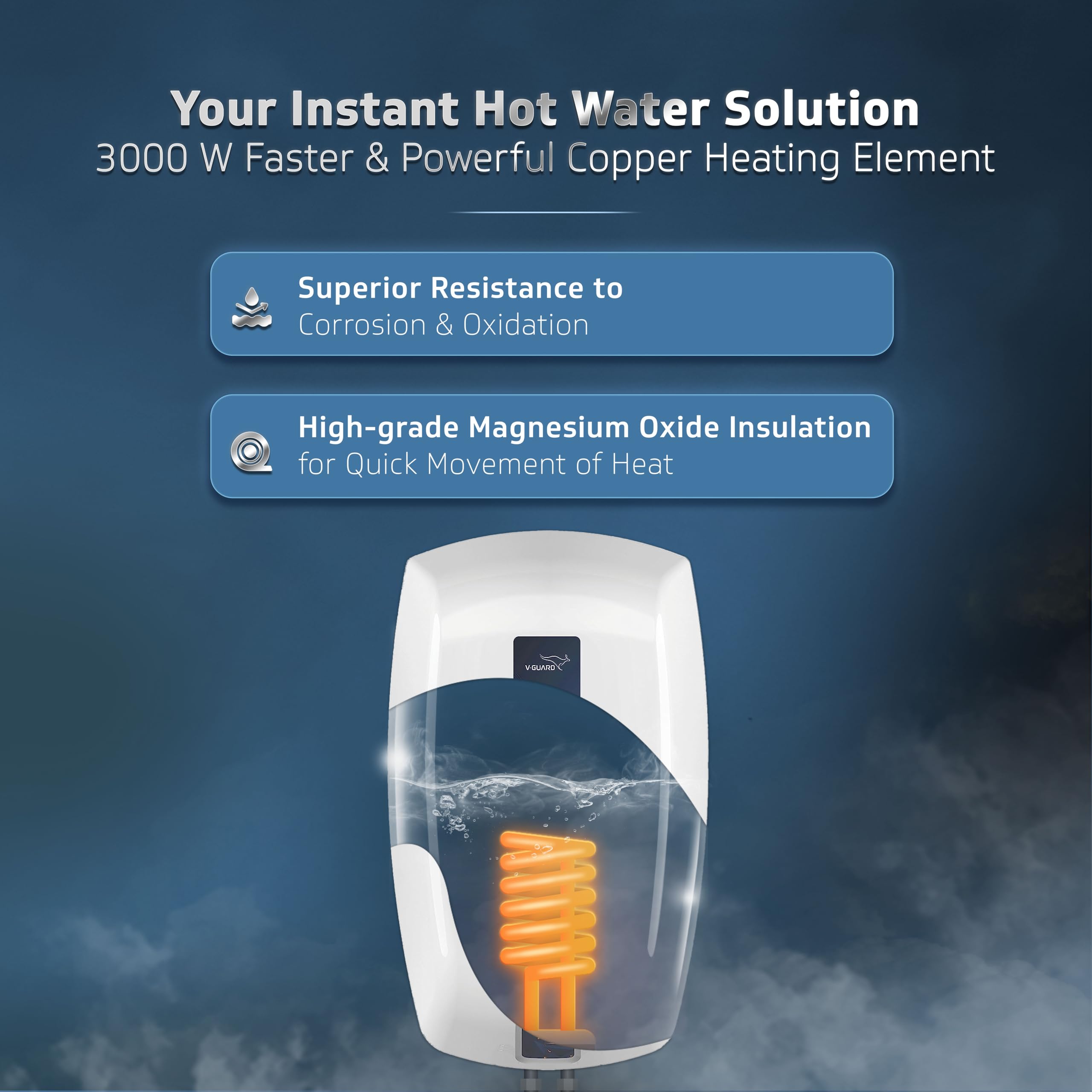 Zio Geyser 5 Litre Instant Water Heater | Advanced Multi-Layered Safety | 3000 W Powerful Heating | Suitable For Kitchen & Bathroom | 5 Year Inner Tank Warranty by | White-Blue