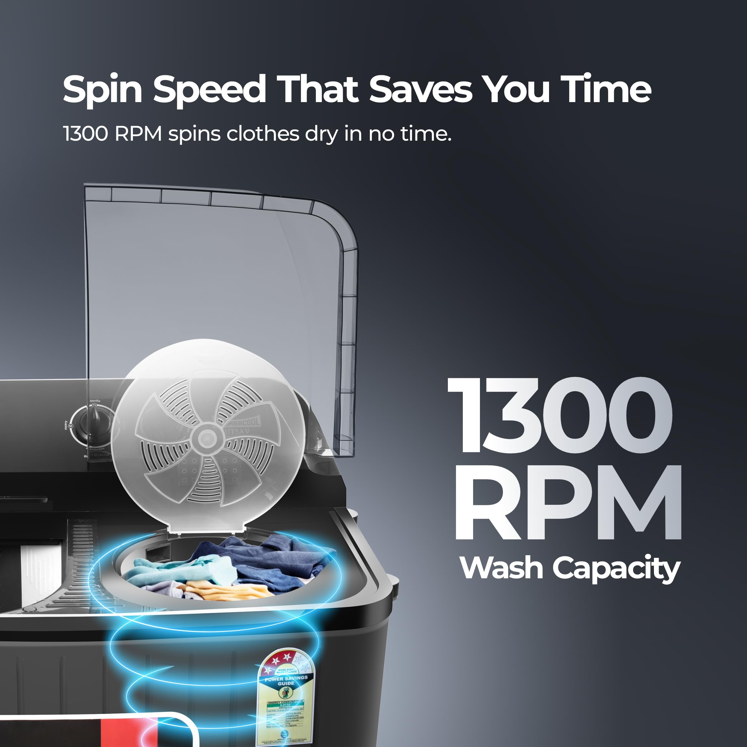 SUMMERCOOL Utsav 8.0 kg 5 Star Semi-Automatic top loading Washing Machine | Powerful Motor | Active Foam System | Effective Wash Pulsator | 5 Years Warranty on wash Motor | Black | 8.0 KG Wash