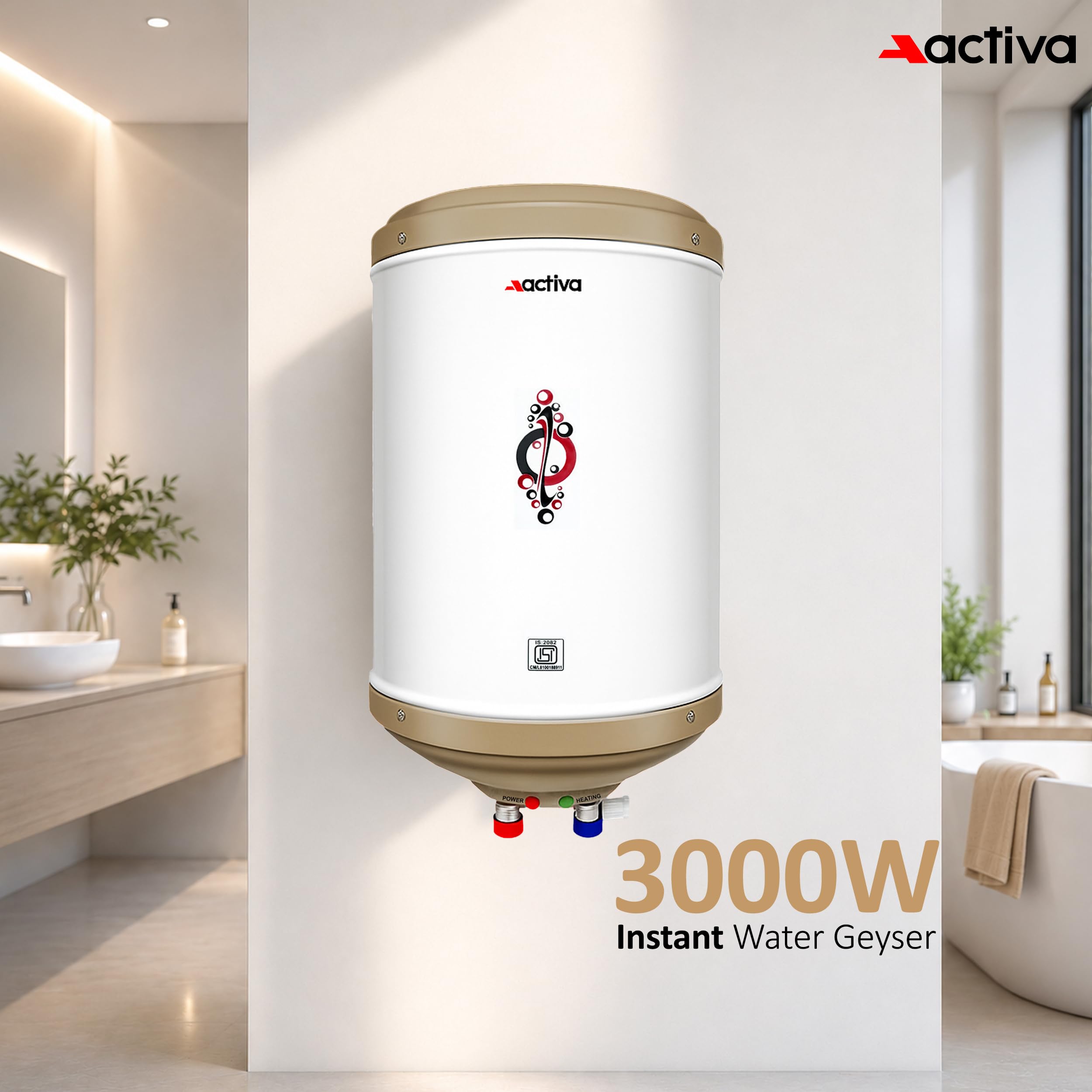 ACTIVA 10L Storage Water Heater Geyser | 3kW ISI Copper Heating Element | 0.8mm Anti-Rust Coated Tank | BEE 5 Star Rated | ABS Body | Fast Heating | 5 Year Warranty | Ivory