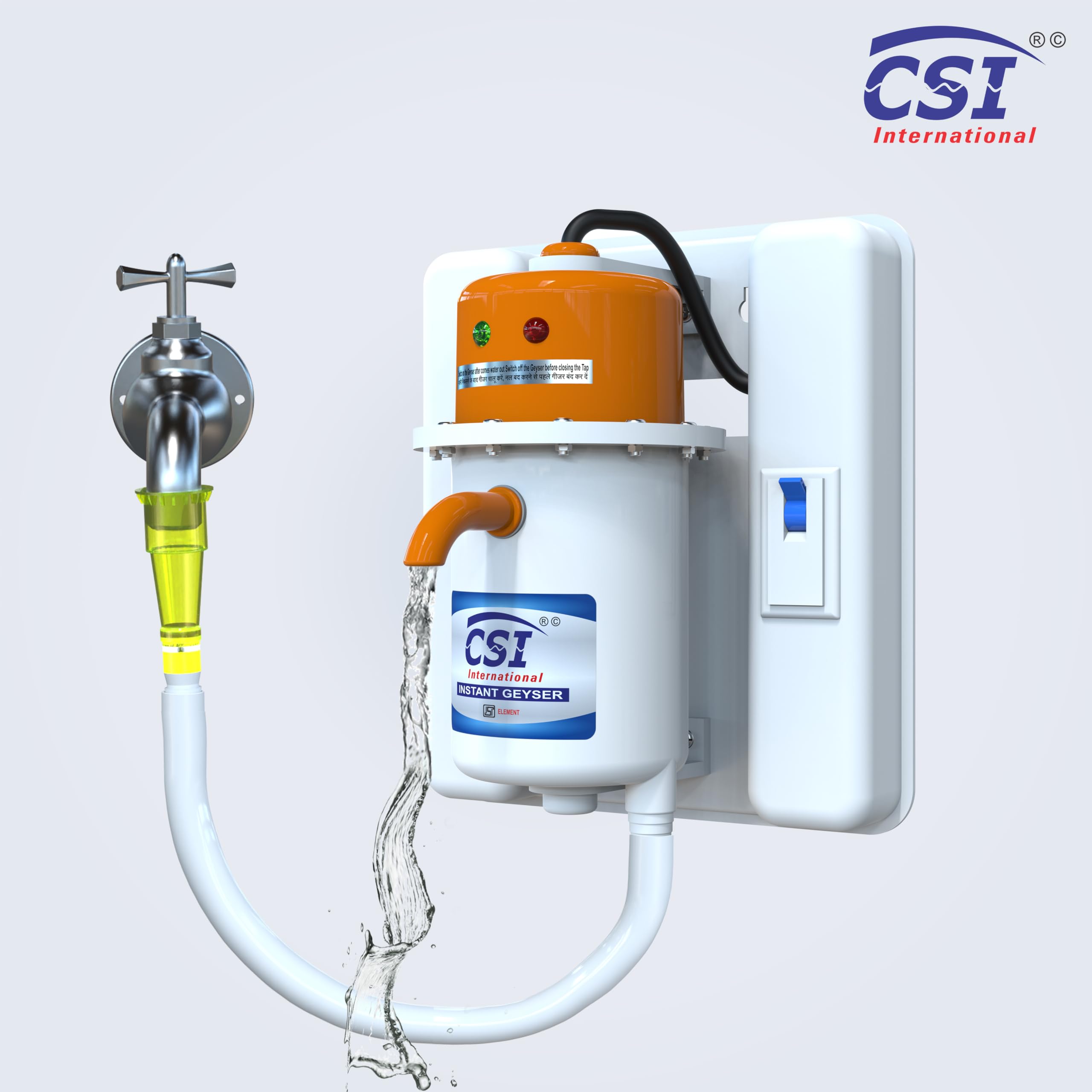CSI INTERNATIONAL Instant Water Geyser 1 Litre Portable water Heater, Made of First Class ABS Plastic, Fitted with MCB, Auto Cut Off Feature with 1 Year Manufacturer Warranty (Orange White)