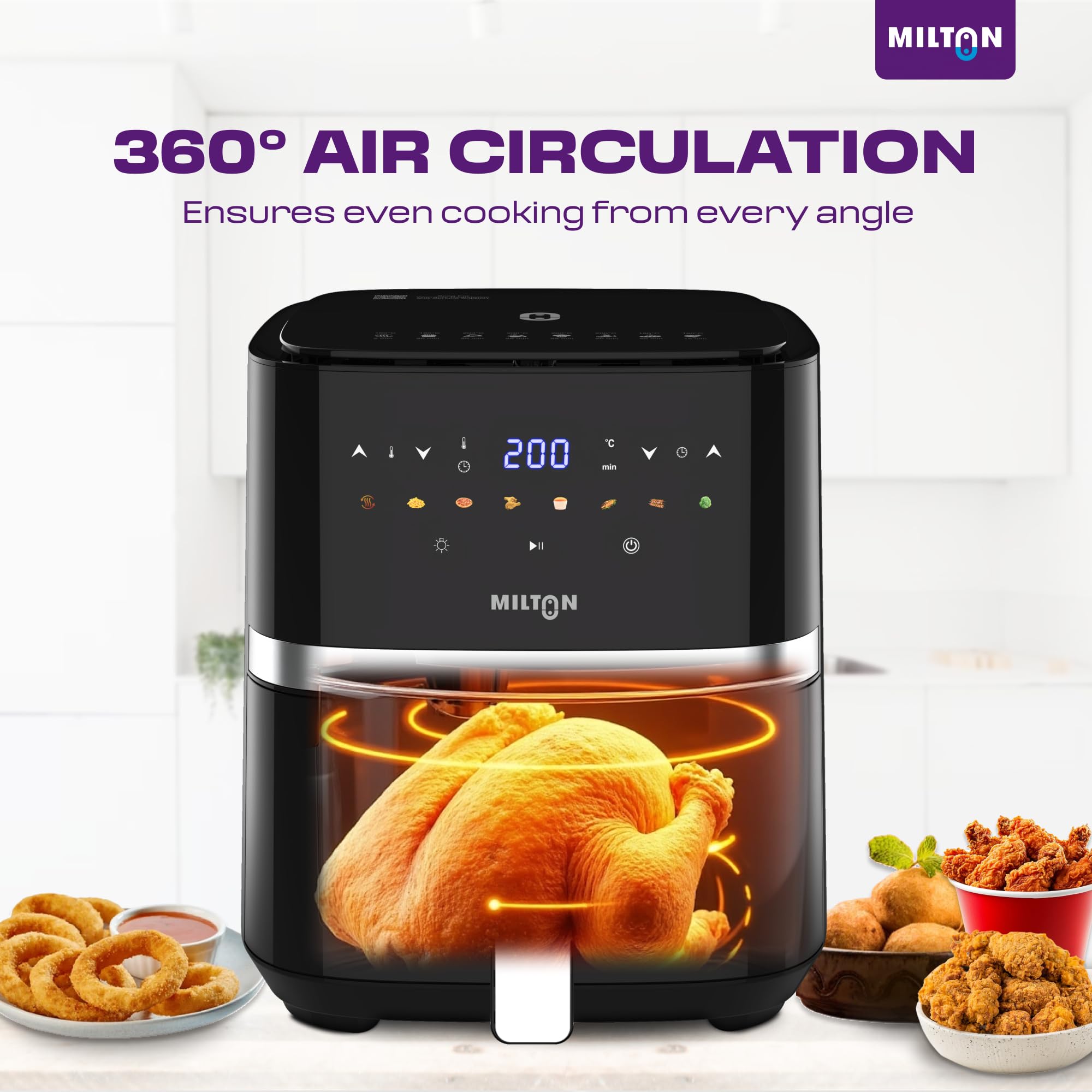 Rapid Digital Air Fryer 5L | 1450W | 360° High Speed Air Circulation | Up to 90% Less Oil Usage | 8 Preset Menus | Touch Control Panel & Digital Display | Auto Shut-Off | 1 Year Warranty