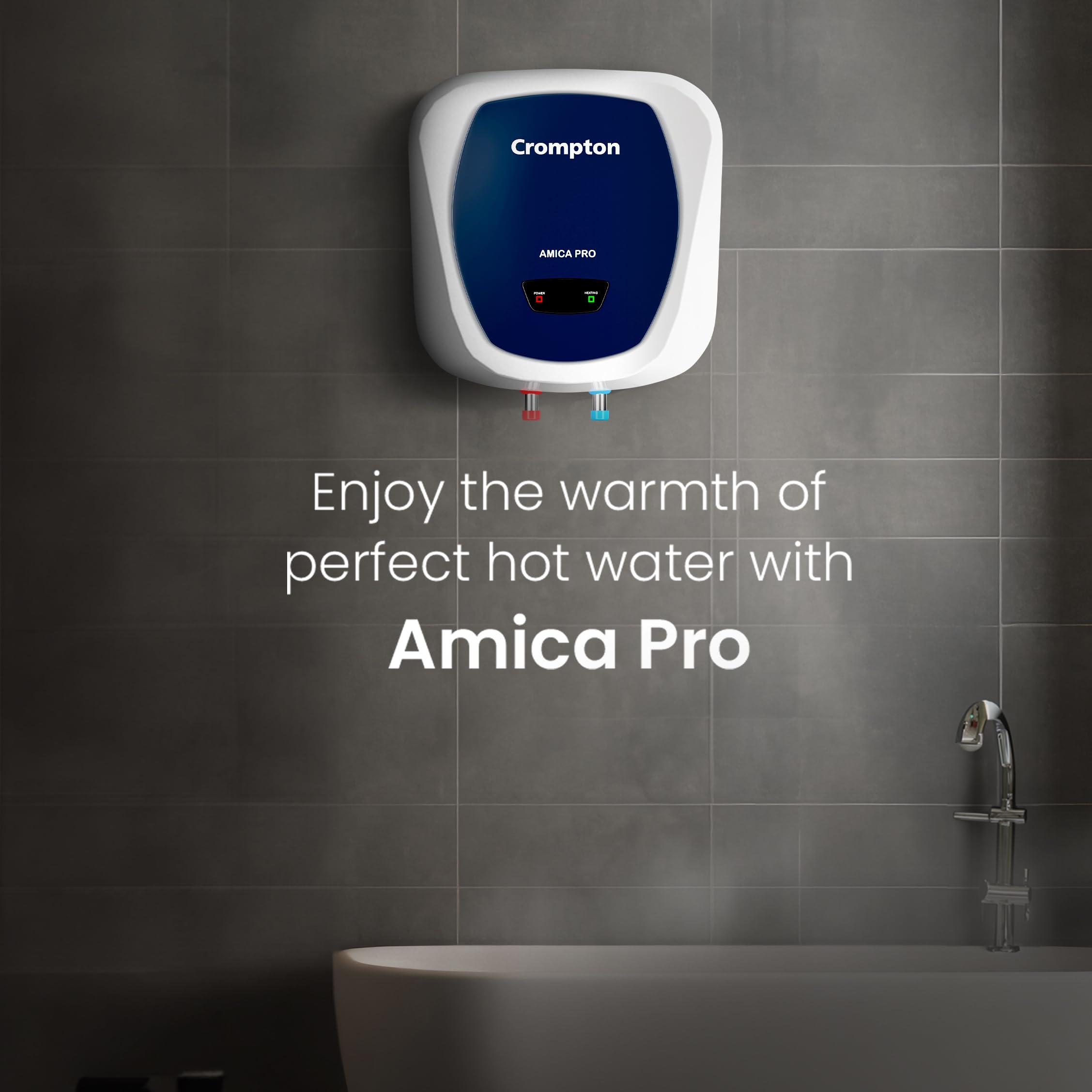 Crompton Amica Pro 25L 5‑Star Storage Water Heater | Superior Glassline Tank for Hard Water | Free Installation | 8 Bar High‑Rise Pressure | 5‑Level Safety | Rust‑Proof Body | 2000W Fast Heating