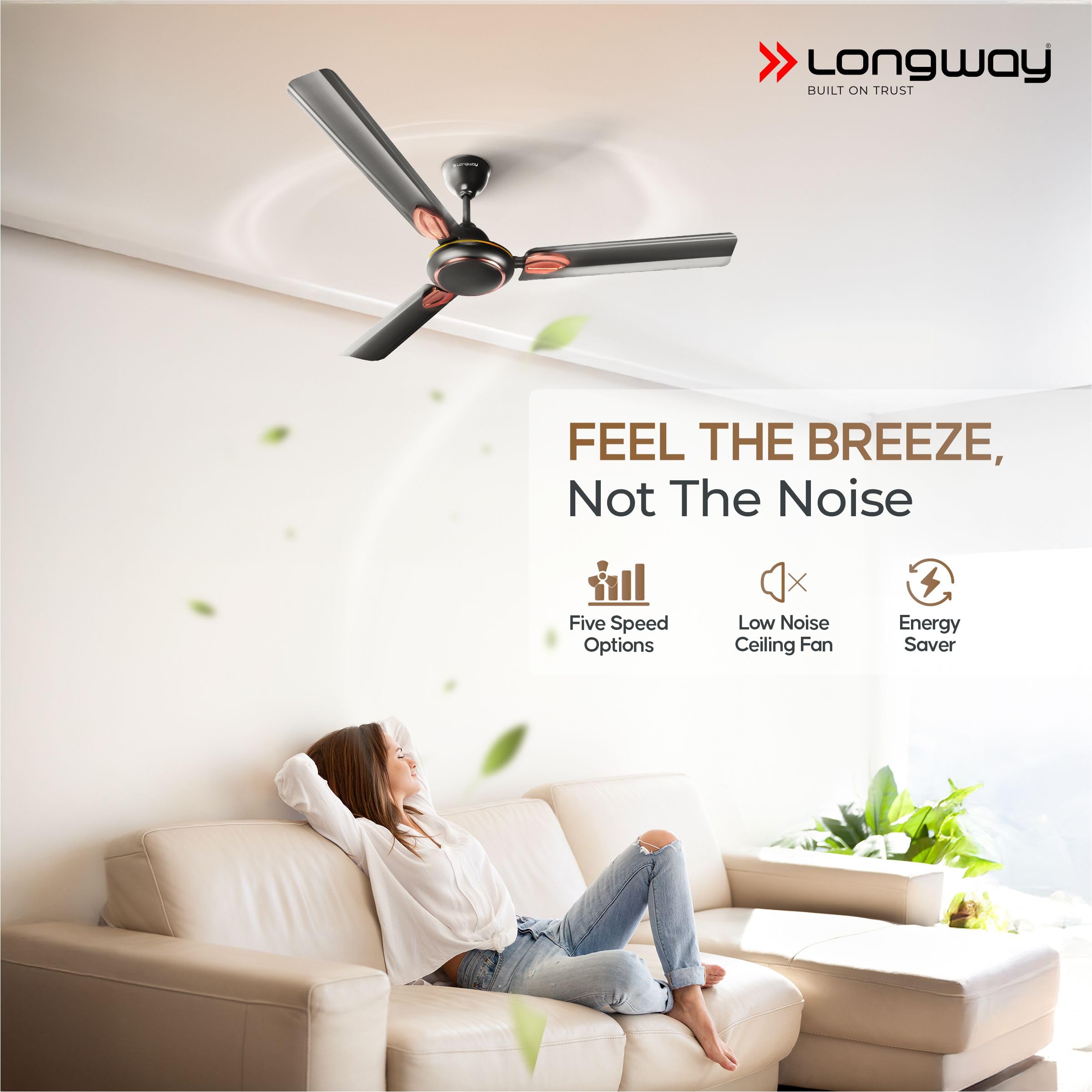 Kiger P1 1200 mm/48 inch Ultra High Speed 3 Blade Anti-Dust Decorative Star Rated Ceiling Fan 2 Years Warranty (Smoked Brown, Pack of 1)