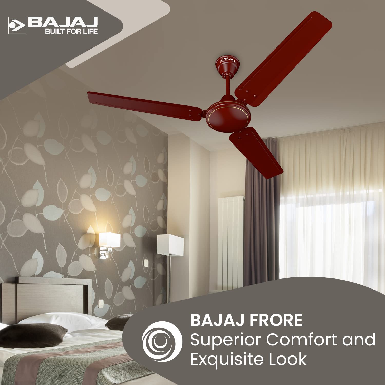 Frore 1200 MM (48") 1 Star Rated Ceiling Fans For Home | BEE Star Rated Energy Efficient Ceiling Fan | Rust Free Coating For Long Life | High Air Delivery | 2-Yr Warranty 【Brown】
