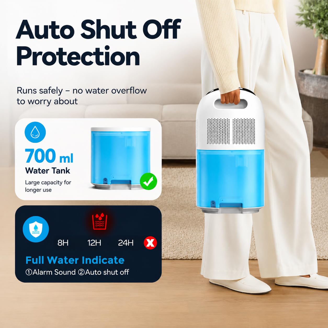 HANNEA® 2-in-1 Dehumidifier & Air Purifier, Dehumidifier for Home (269 Sq. Ft), 1L/Day | 700ML Tank | H12 HEPA Filter | 120 m³/H CADR | 3 Timers | Auto Shutoff | Sleep Mode | Defrost | with Drain Hose