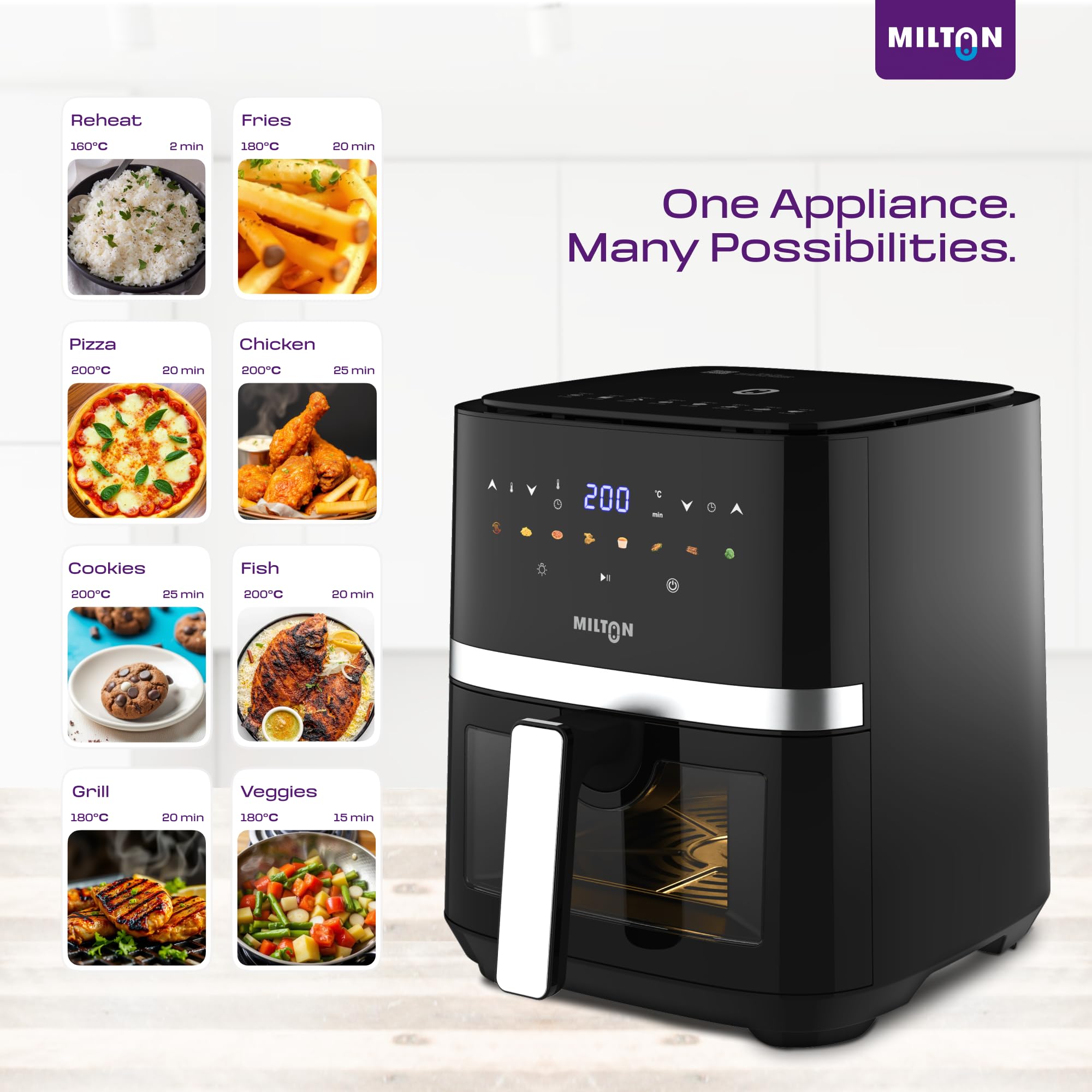 Rapid Digital Air Fryer 5L | 1450W | 360° High Speed Air Circulation | Up to 90% Less Oil Usage | 8 Preset Menus | Touch Control Panel & Digital Display | Auto Shut-Off | 1 Year Warranty