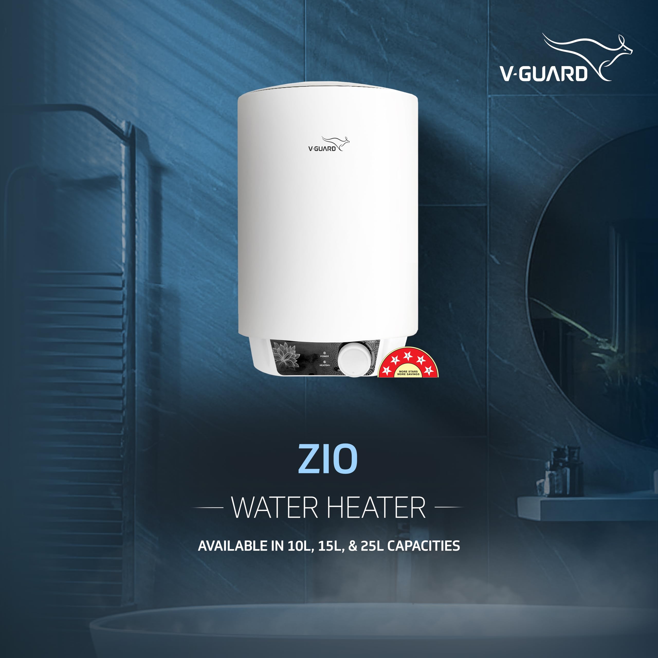 Zio 15 Litre Water Heater for Home | BEE 5 Star Rating | Advanced Multi-layered Safety | Suitable for Hard Water & High-rise Buildings | White