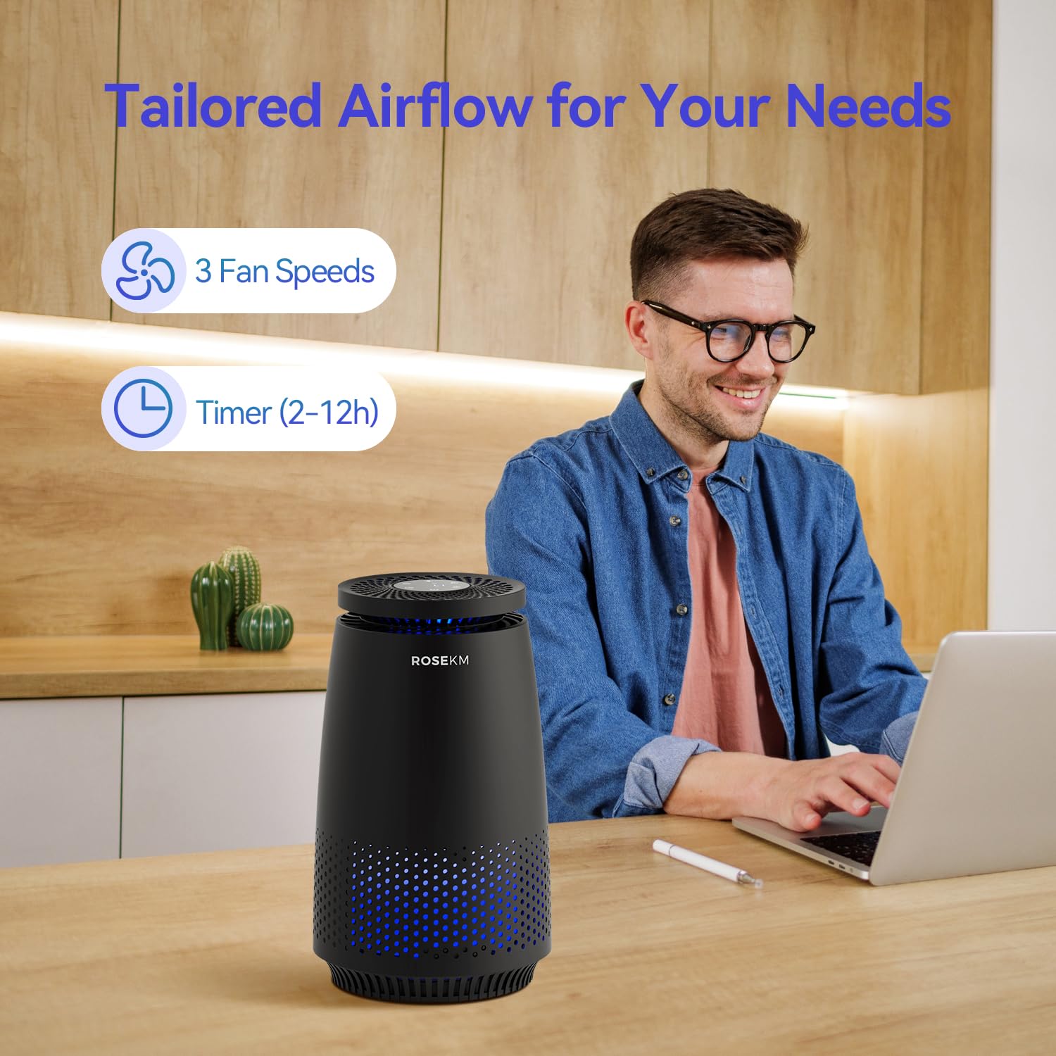 Air Purifiers for Home Bedroom, Air Cleaner with 3-In-1 HEPA Filter for Dust Smoke Pet Dander Odor with Sleep Mode, Aromatherapy, Timer, Portable (Black)