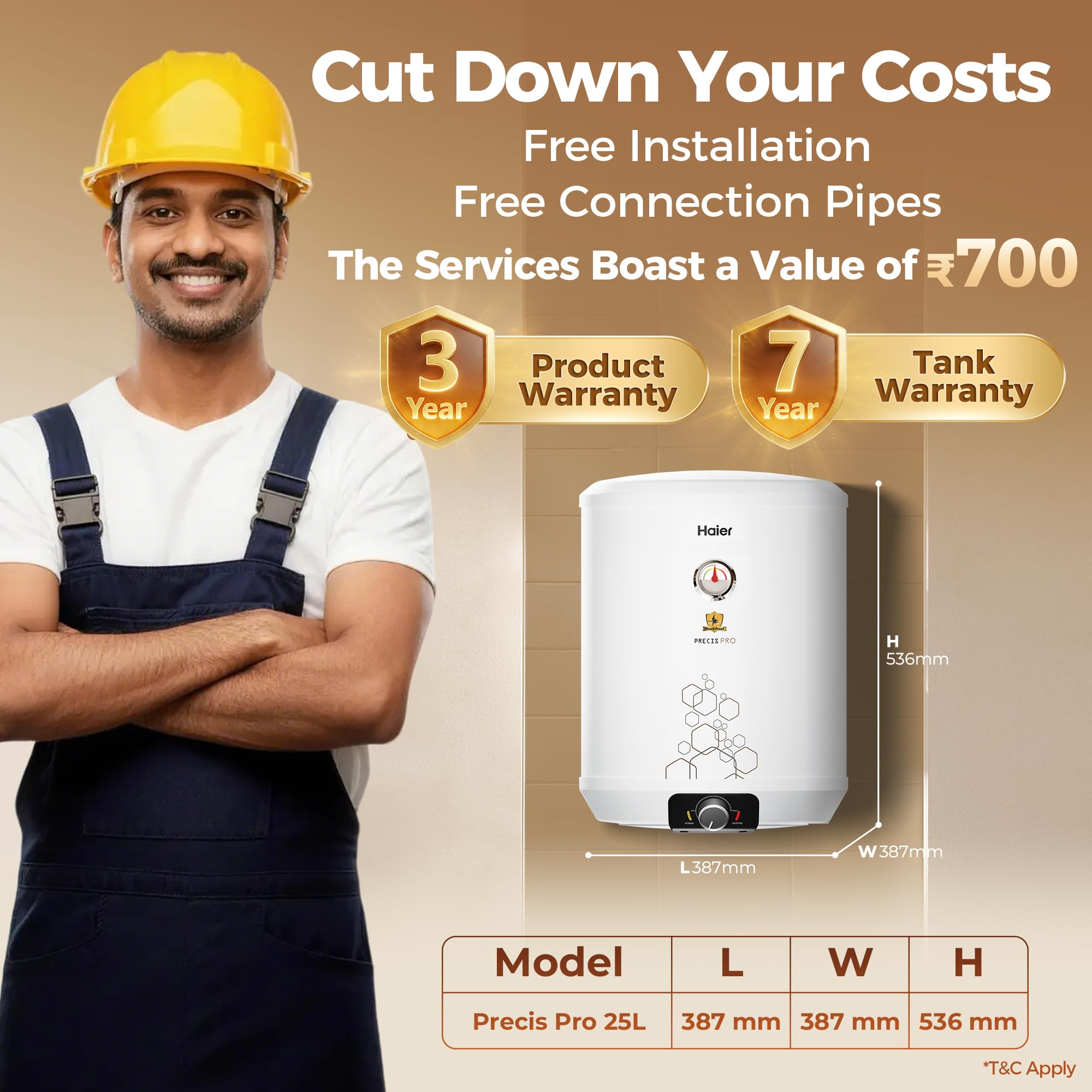 Haier Precis pro Water Geyser 25 Ltr 5 Star 2000W Electric Geyser Free Installation & Connection Pipe| Warranty 7 Yr on Tank| Shock Proof| Glassline Steel Tank| 11-Level Safety