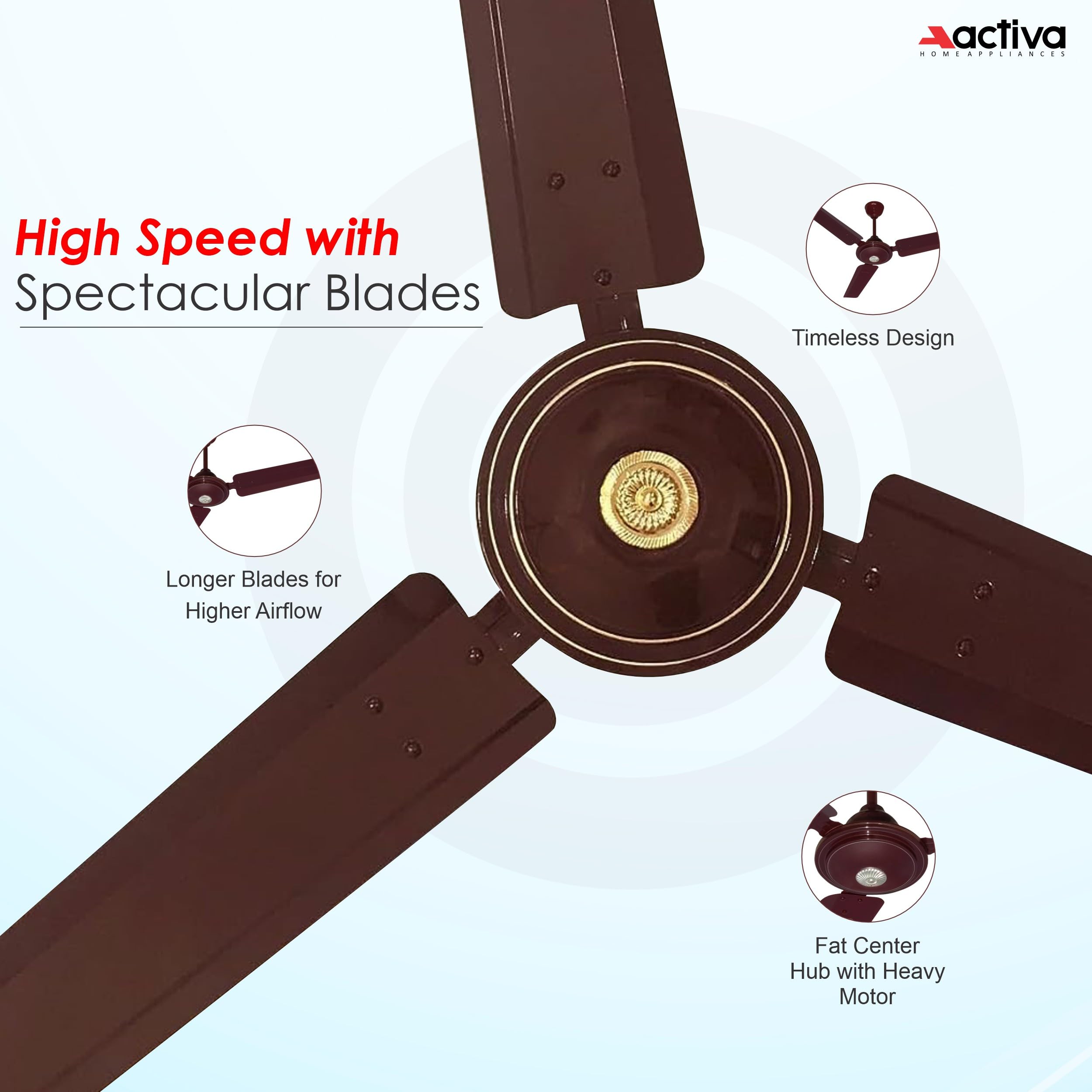 ACTIVA 390 Rpm 1200Mm High Speed Bee Approved 5 starss Rated Apsra Brown Ceiling Fan