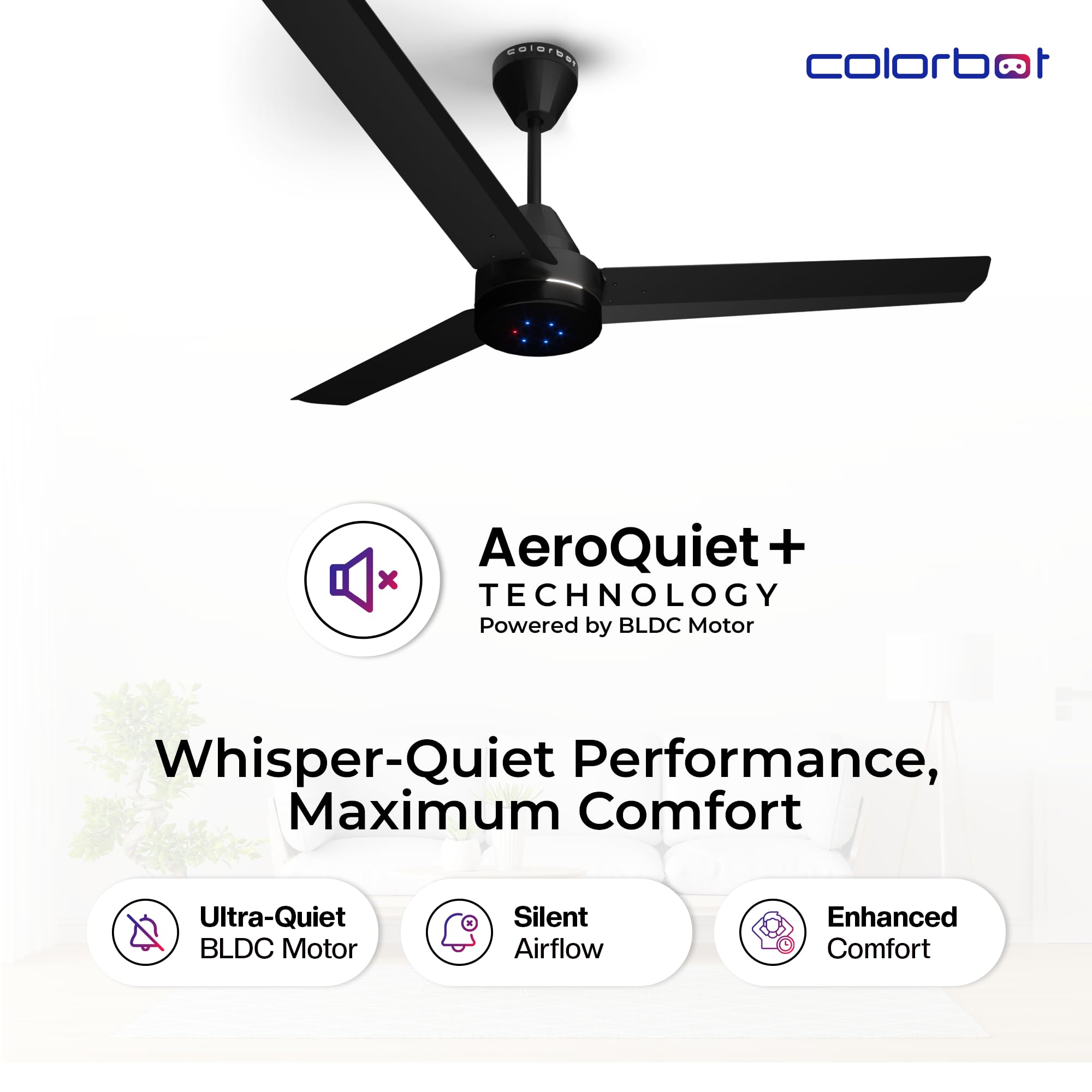 Stella BLDC Ceiling Fans 1200mm | BEE 5 Star Rated Power Saver | AeroQuiet+ Technology | 370 RPM | Remote Control (Boost, Timer, LED, Reverse Mode) | 4 Years Warranty (Charcoal Black)