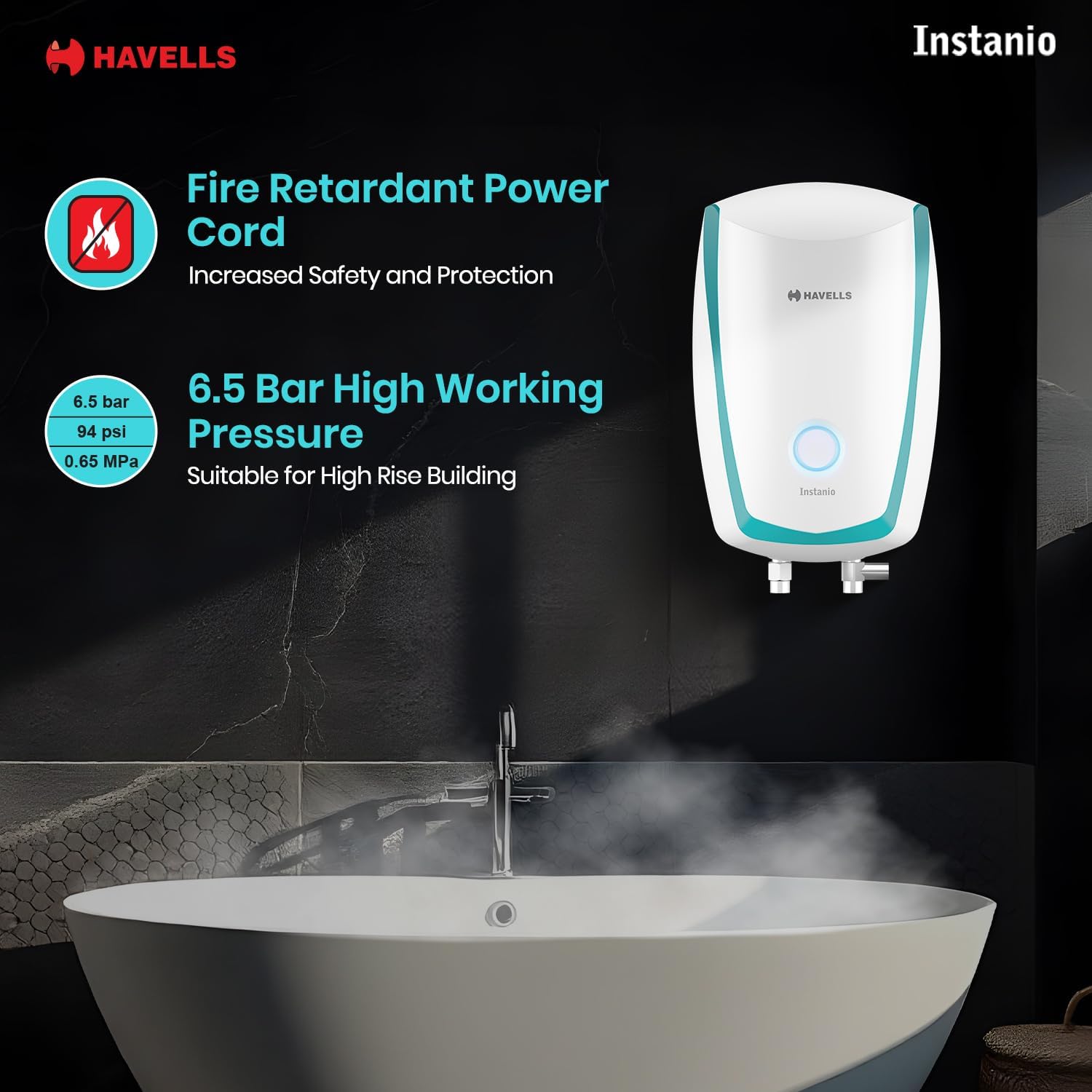 Instanio 3L Instant Water Heater(Geyser)| Temp. Sensing LED Indicator| Rust & Shock Proof Body| ISI Marked|Warranty: 5 year on Inner Tank| High Rise Compatible (White Blue)