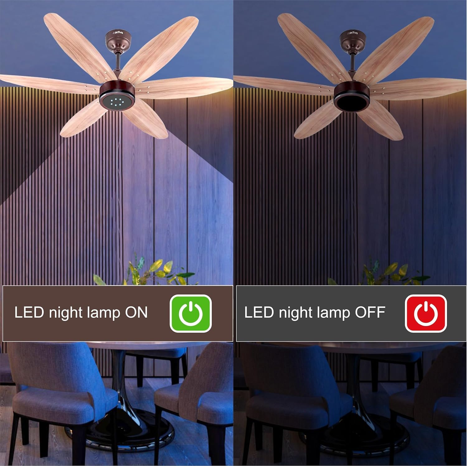 ACTIVA JETTA 1200MM BLDC Ceiling Fan with 28W, 6 Wooden-Finish Blades, 7 LED Lights, Remote, Noiseless, BEE 5-Star Rated, Energy Efficient, 5 Years Warranty (Rose Wood)