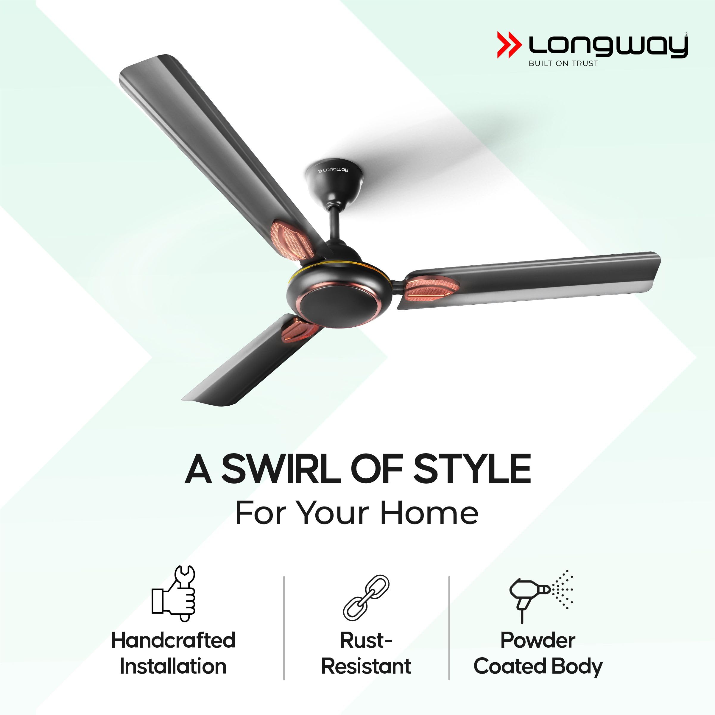 Kiger P1 1200 mm/48 inch Ultra High Speed 3 Blade Anti-Dust Decorative Star Rated Ceiling Fan 2 Years Warranty (Smoked Brown, Pack of 1)