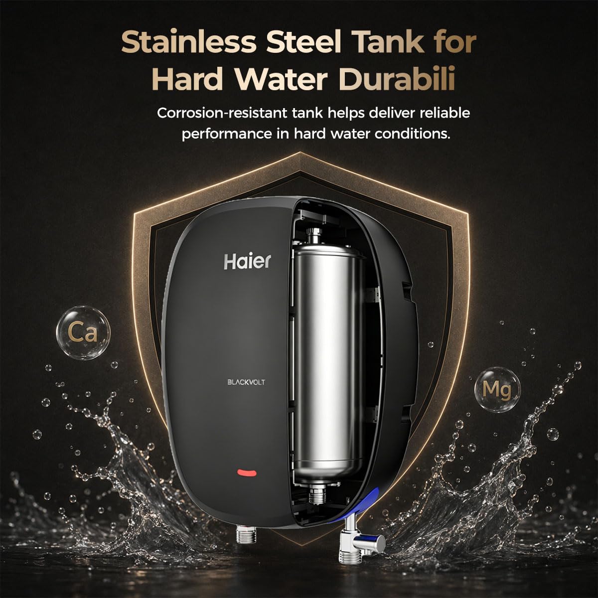 Haier BlackVolt Instant Water Heater 3 Litre with 3kW | Fast Heating | Copper Heating Element | 6.5 Bar Pressure | Instant Geyser for Kitchen & Bathroom | 5-Year Tank Warranty | EI3V-BLACKVOLT