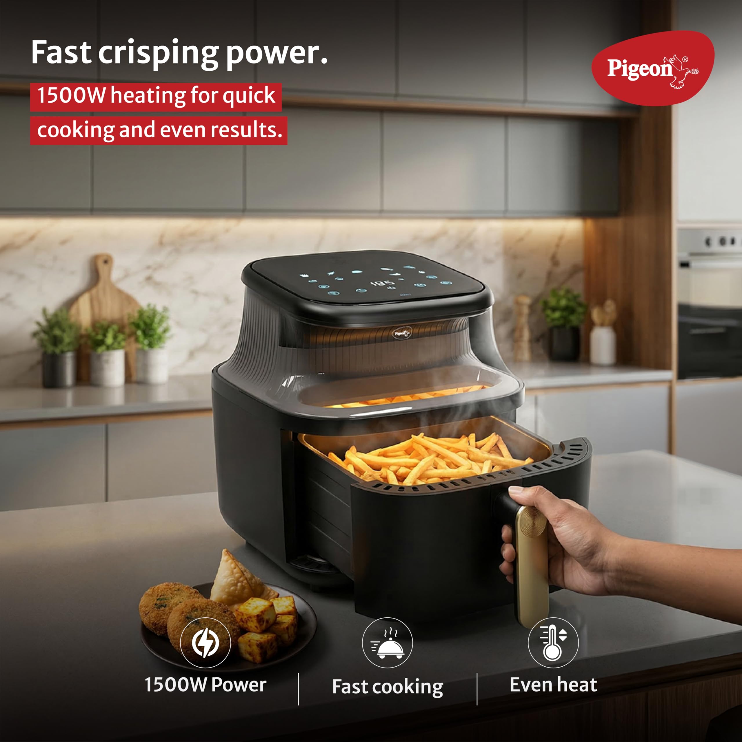 by Stovekraft Healthifry 5.4L Digital Air Fryer | 1500W | 360° Rapid Air Circulation | 80% Less Oil | Non-Stick Basket | Touch Control | Auto Shut-Off | 2 Years Warranty | Black