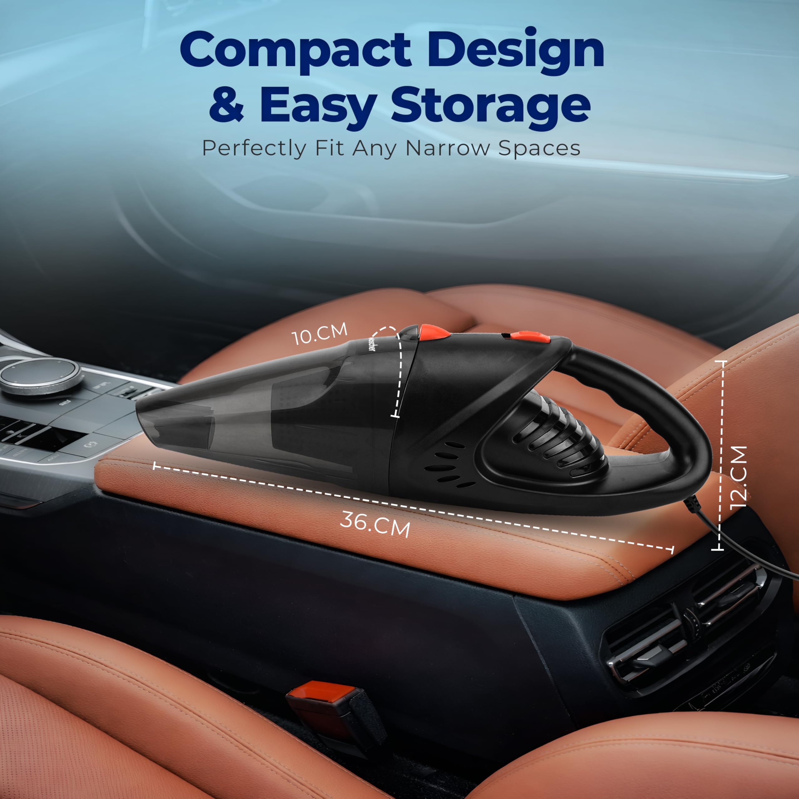 AutoVac Pro High Power Auto Car Vacuum Cleaner for Deep Cleaning, Hand Held Portable Car Vacuum with DC 12V, 140W Vacuum Motor & Powerful Suction 5000PA, Black
